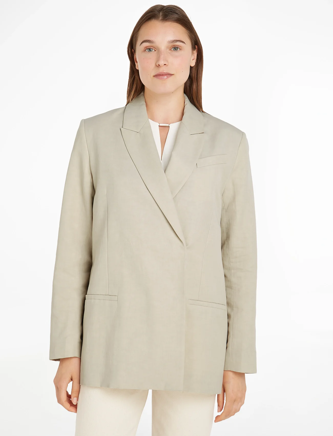 Calvin Klein - LINEN TAILORED RELAXED BLAZER - party wear at outlet prices - peyote - 1