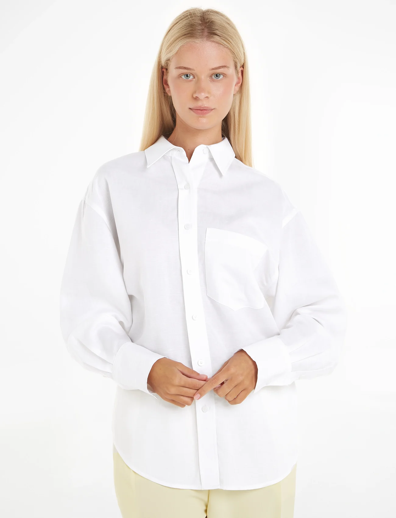 Calvin Klein - LINEN BLEND RELAXED SHIRT - long-sleeved shirts - bright white - 1