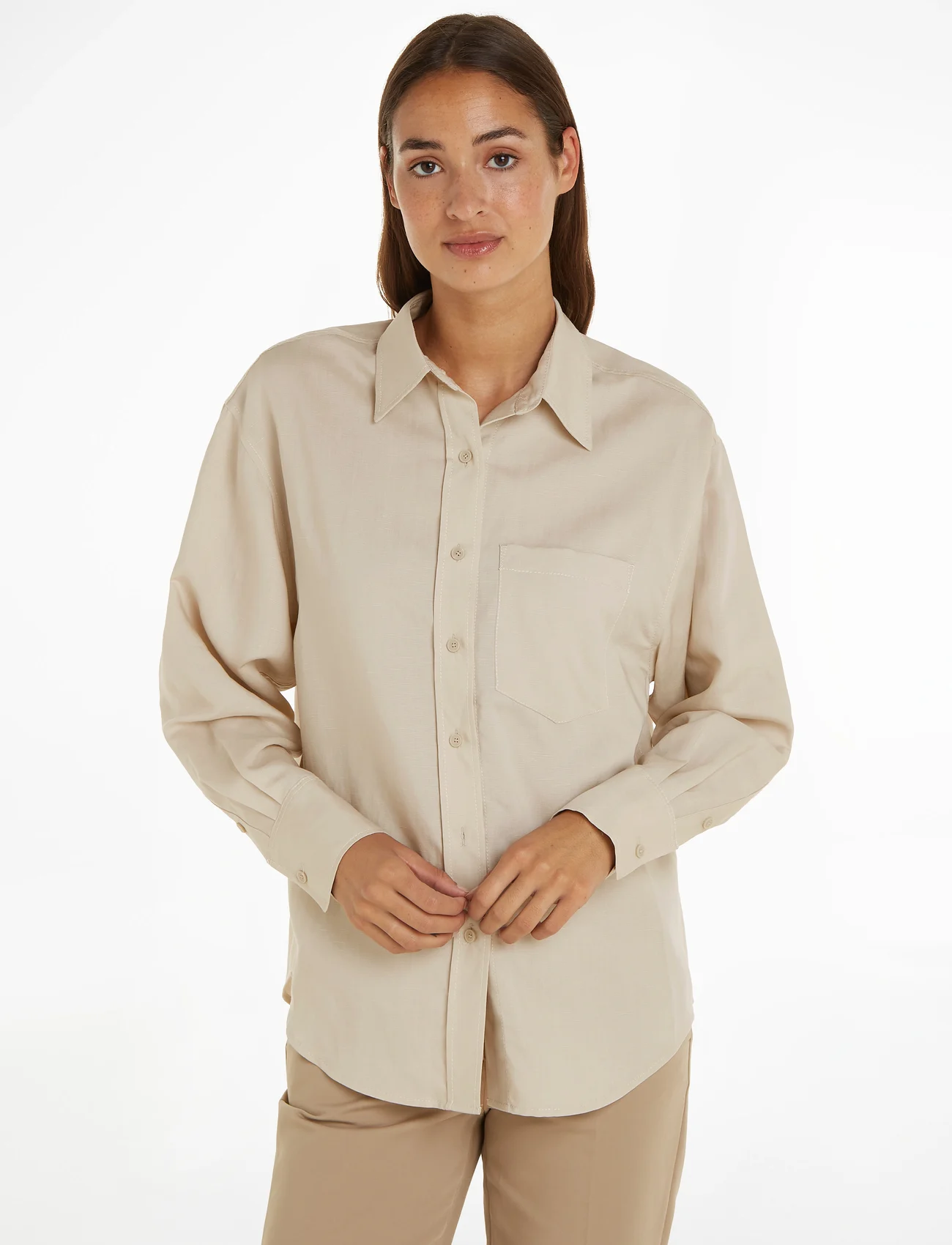 Calvin Klein - LINEN BLEND RELAXED SHIRT - langermede skjorter - peyote - 1