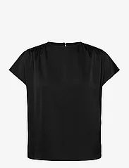 Calvin Klein - SATIN SHINE SS GATHERED BLOUSE - kortärmade blusar - ck black - 0