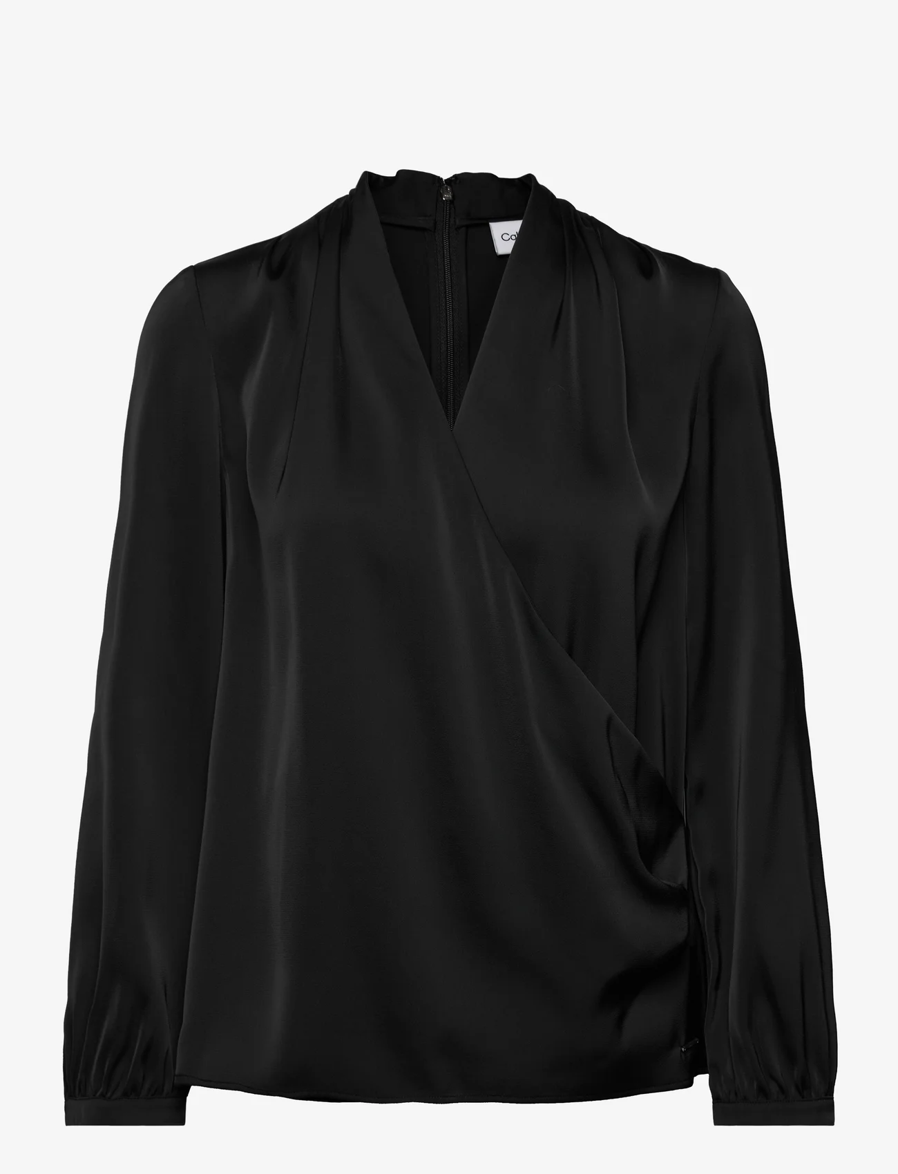 Calvin Klein - SATIN SHINE LS V NECK BLOUSE - long-sleeved blouses - ck black - 0