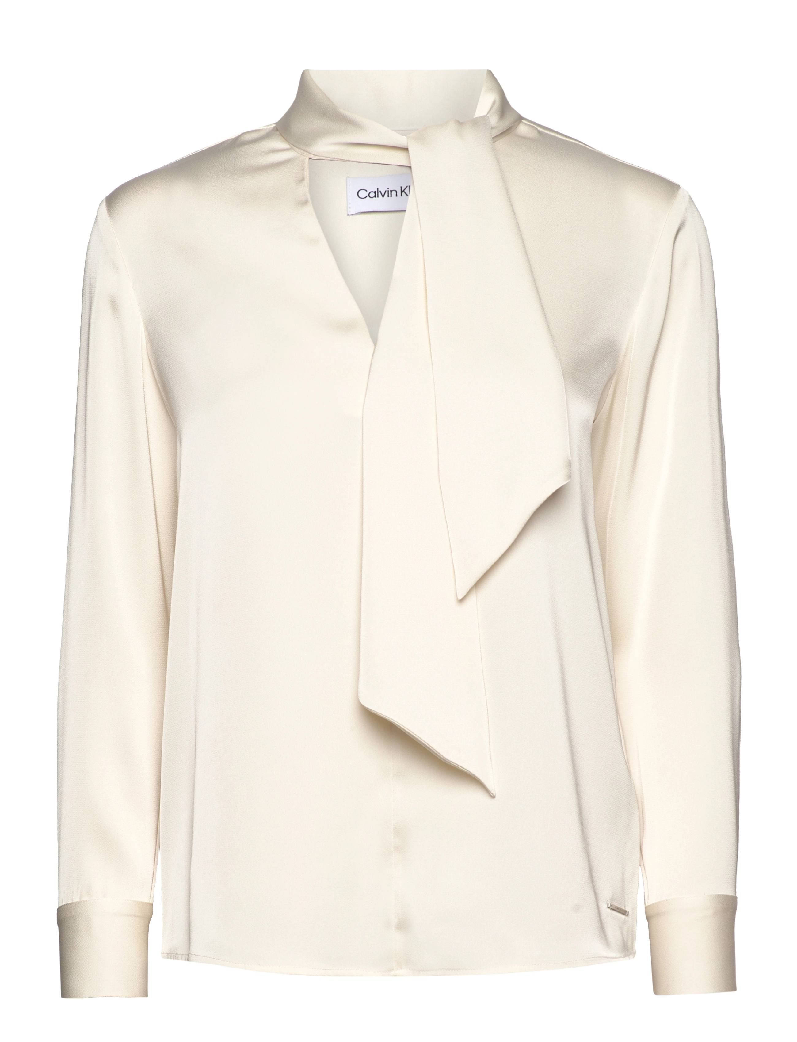SATIN SHINE LS TIE BLOUSE - VANILLA ICE