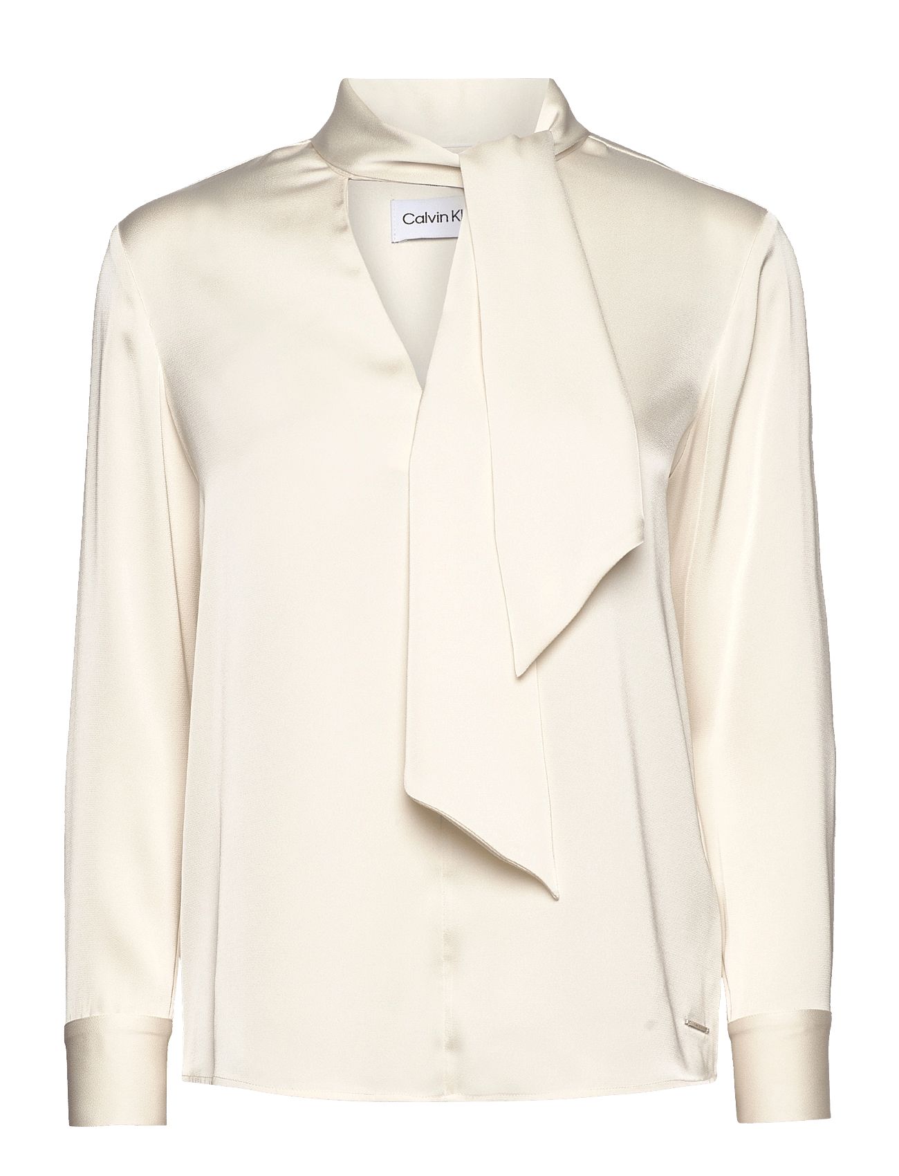 SATIN SHINE LS TIE BLOUSE - VANILLA ICE