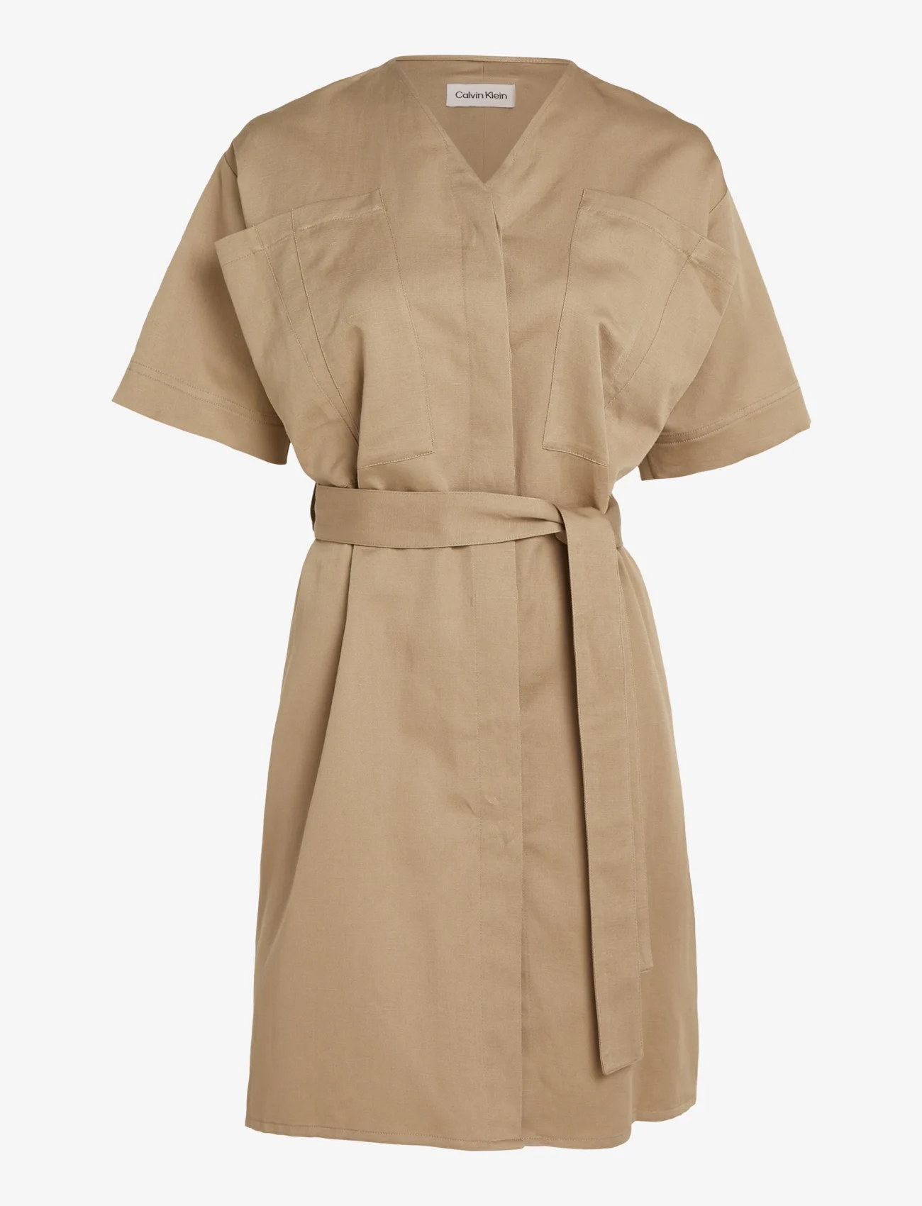 Calvin Klein - COTTON LINEN BELTED SHIFT DRESS - kleitas ar pārlikumu - dune - 0