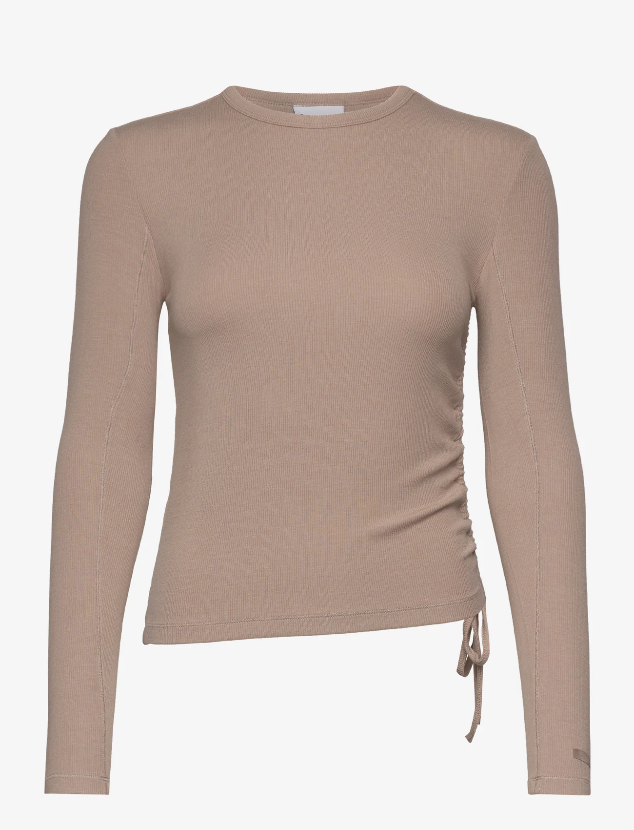 Calvin Klein - MODAL RIB GATHERED LS TEE - long-sleeved tops - neutral taupe - 0
