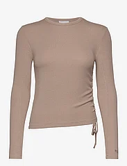 Calvin Klein - MODAL RIB GATHERED LS TEE - long-sleeved tops - neutral taupe - 0