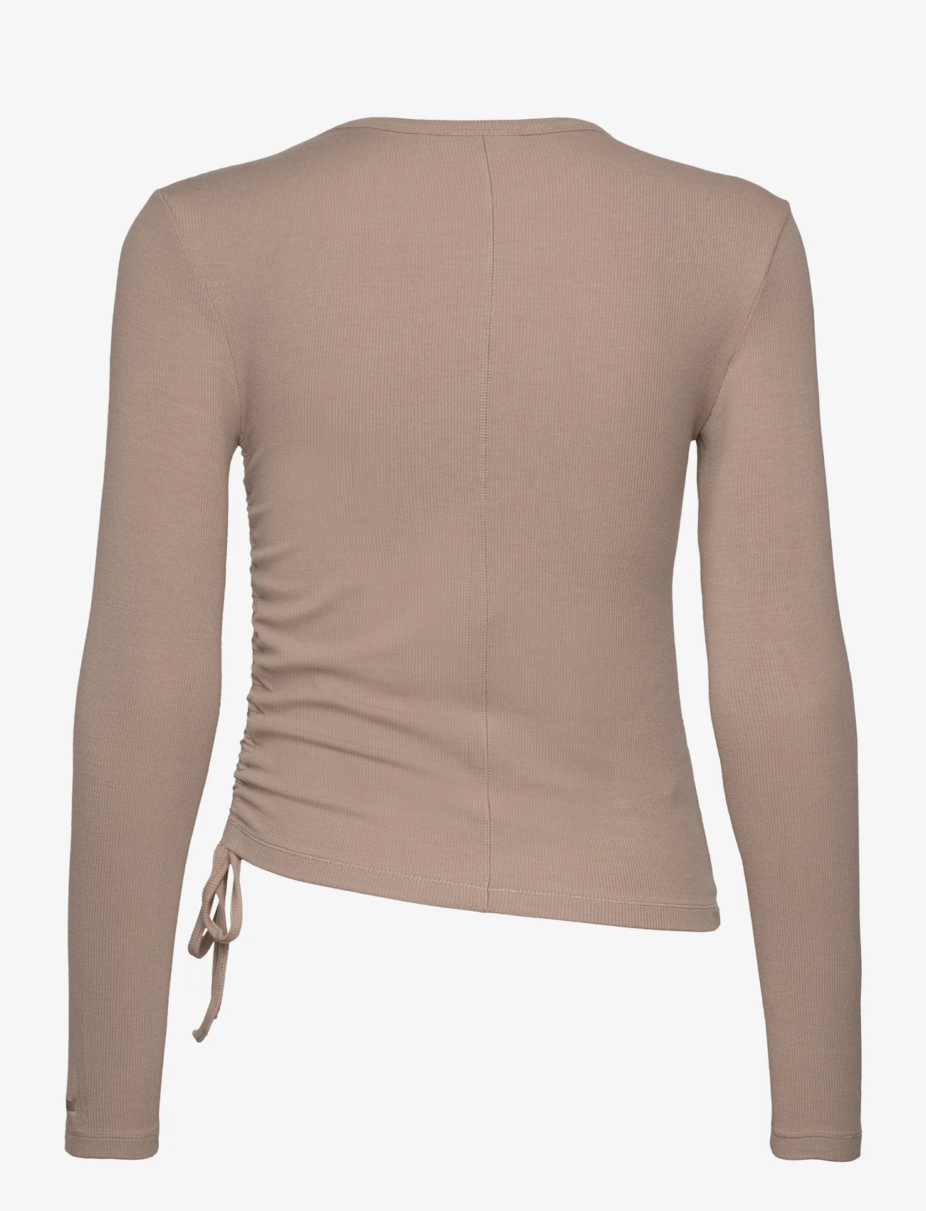 Calvin Klein - MODAL RIB GATHERED LS TEE - long-sleeved tops - neutral taupe - 1