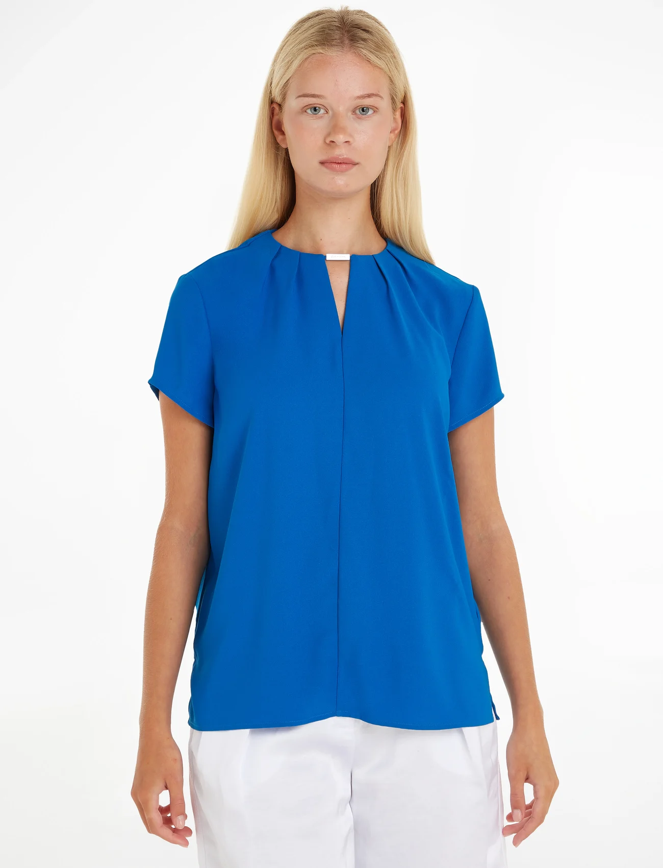 Calvin Klein - METAL BAR SHORT SLEEVE BLOUSE - short-sleeved blouses - parrish blue - 1