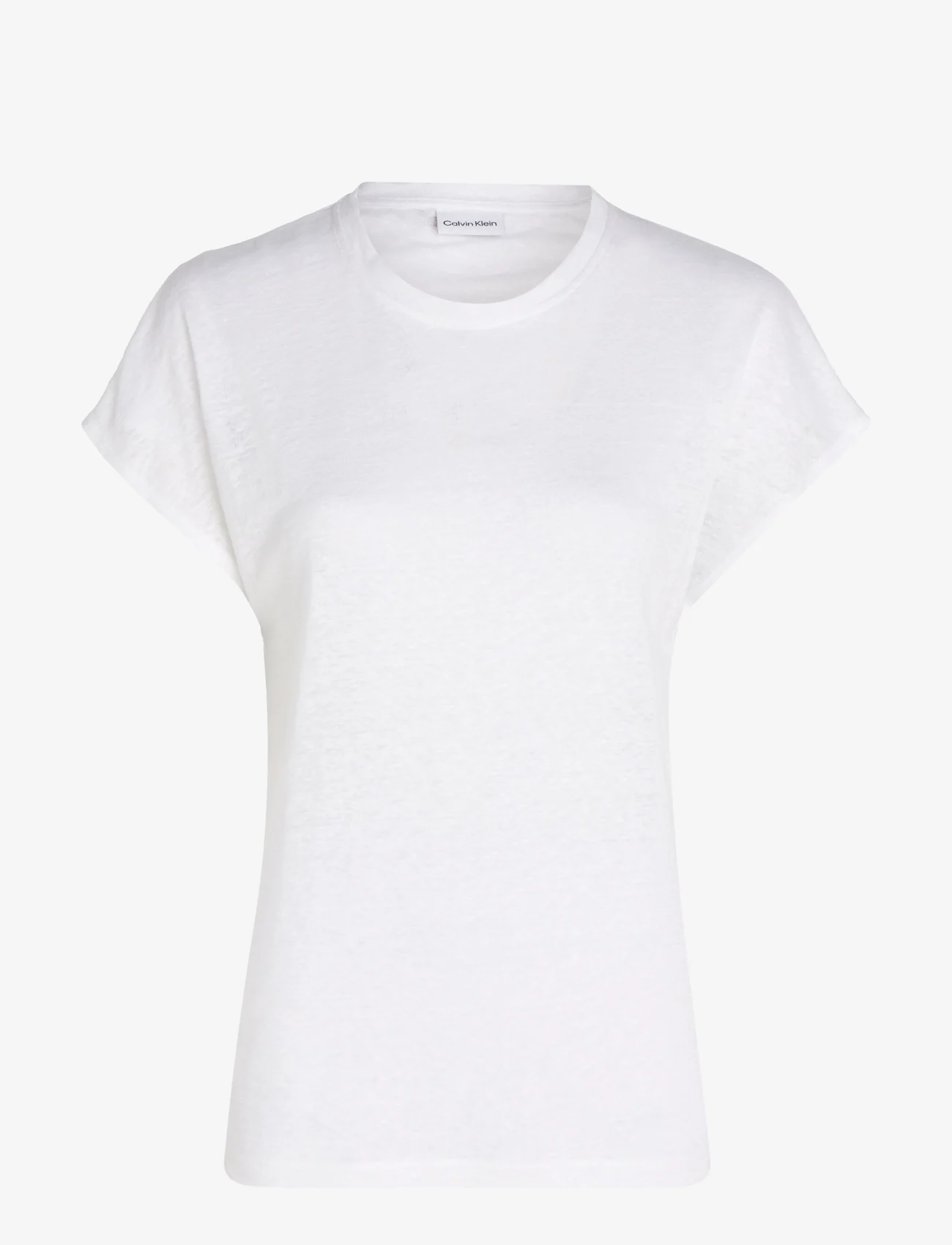 Calvin Klein - LINEN BLEND C-NK TOP SS - t-paidat - bright white - 0