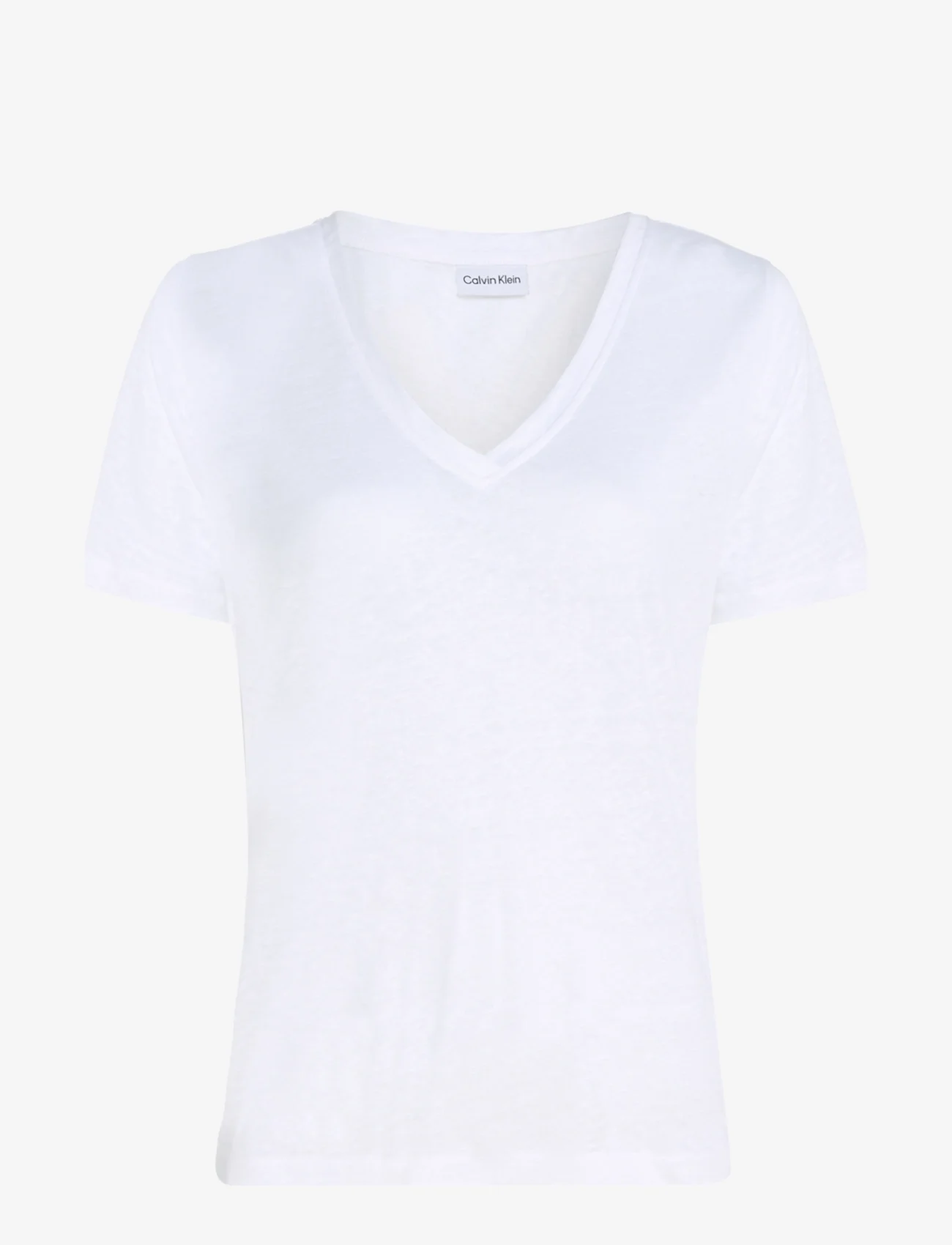 Calvin Klein - LINEN BLEND V-NK TOP SS - t-shirts - bright white - 0