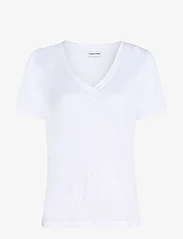 Calvin Klein - LINEN BLEND V-NK TOP SS - t-skjorter - bright white - 0