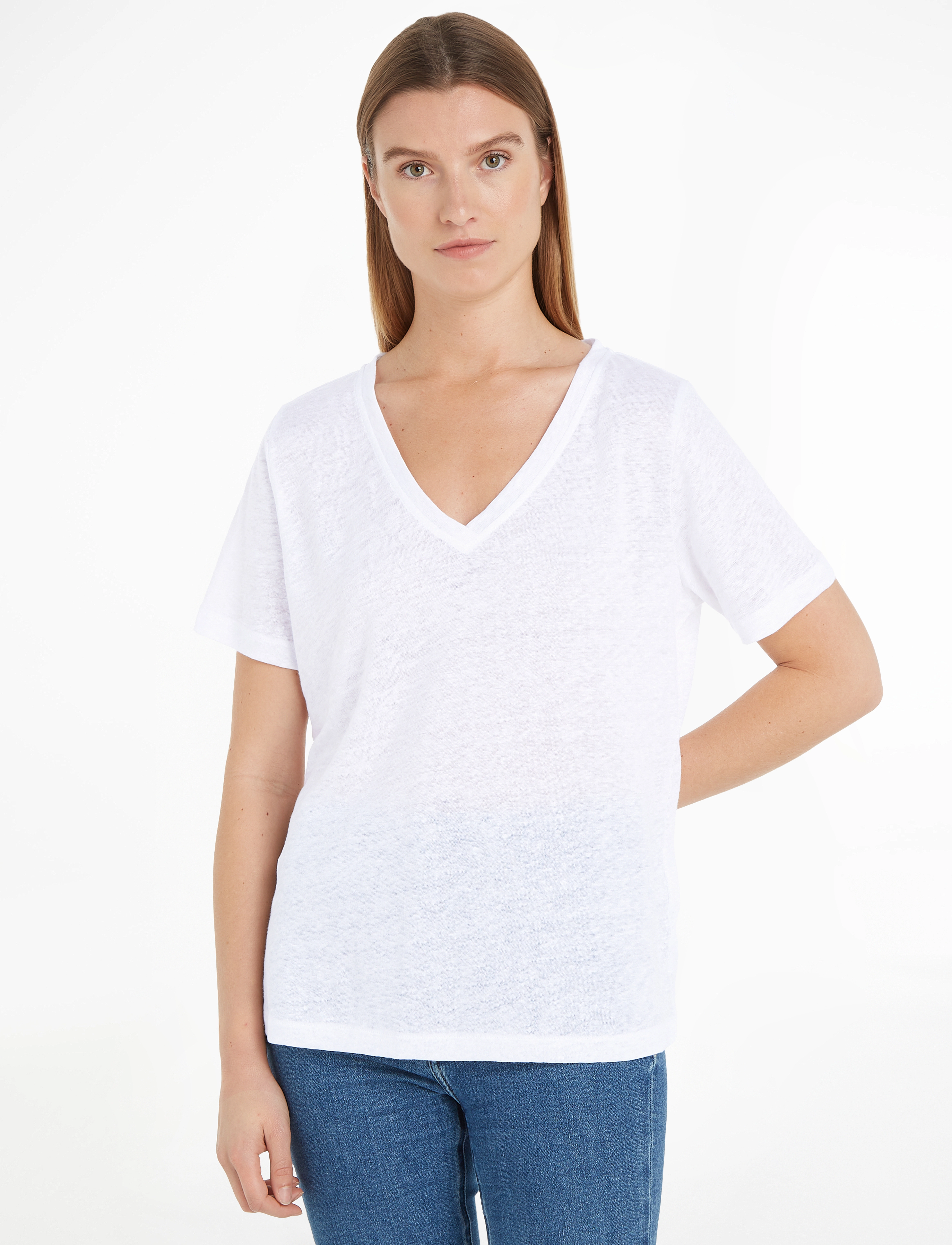 Calvin Klein - LINEN BLEND V-NK TOP SS - bright white - 2