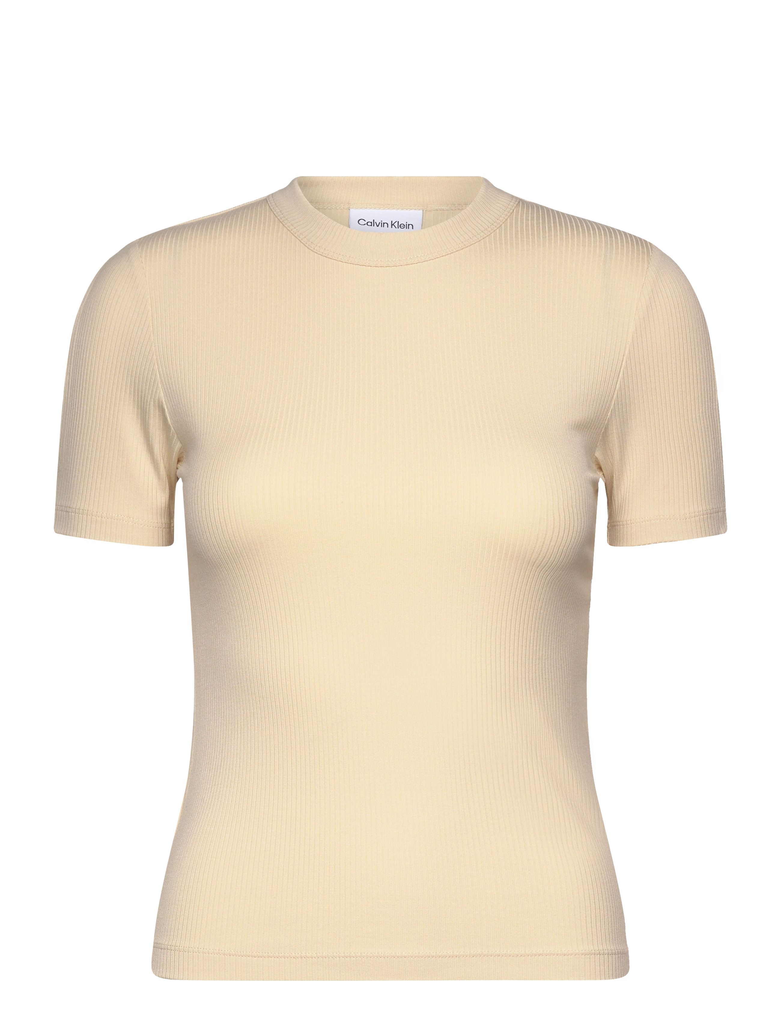 Calvin Klein MODAL RIB SLIT DETAIL T-SHIRT SS - Riided - WOOD ASH / cream