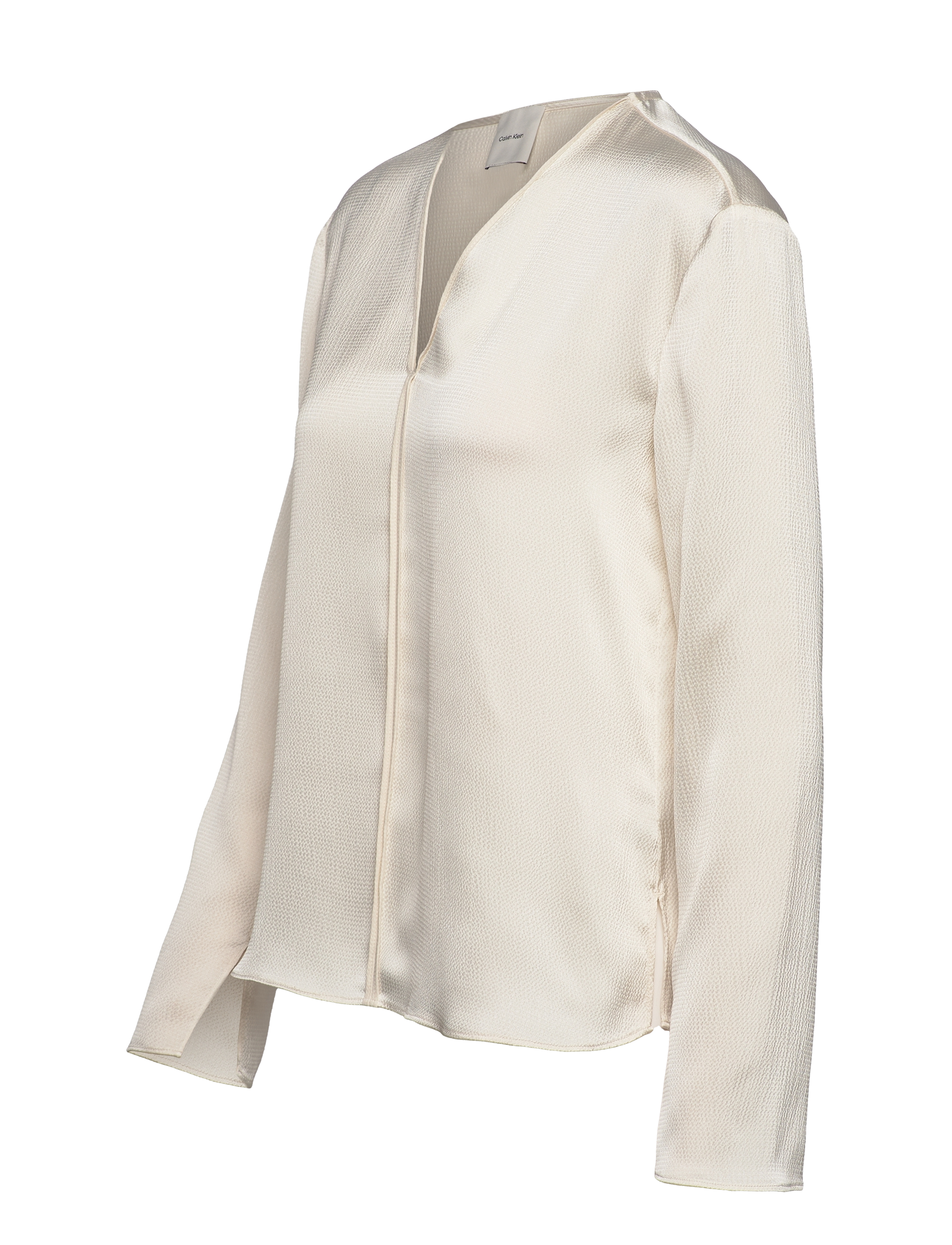 Calvin Klein - HAMMERED SATIN V NECK LS BLOUSE - egret - 2