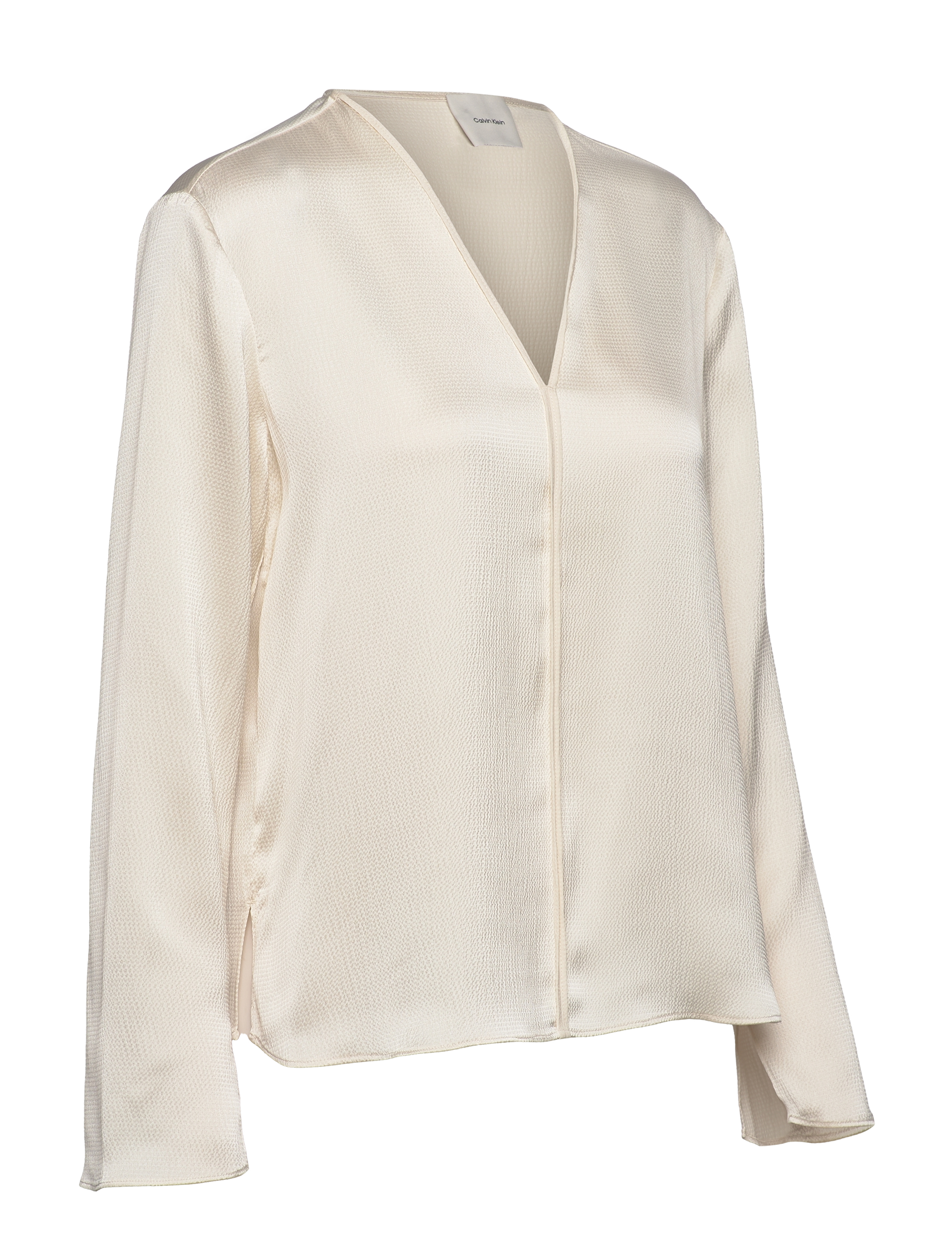 Calvin Klein - HAMMERED SATIN V NECK LS BLOUSE - egret - 3