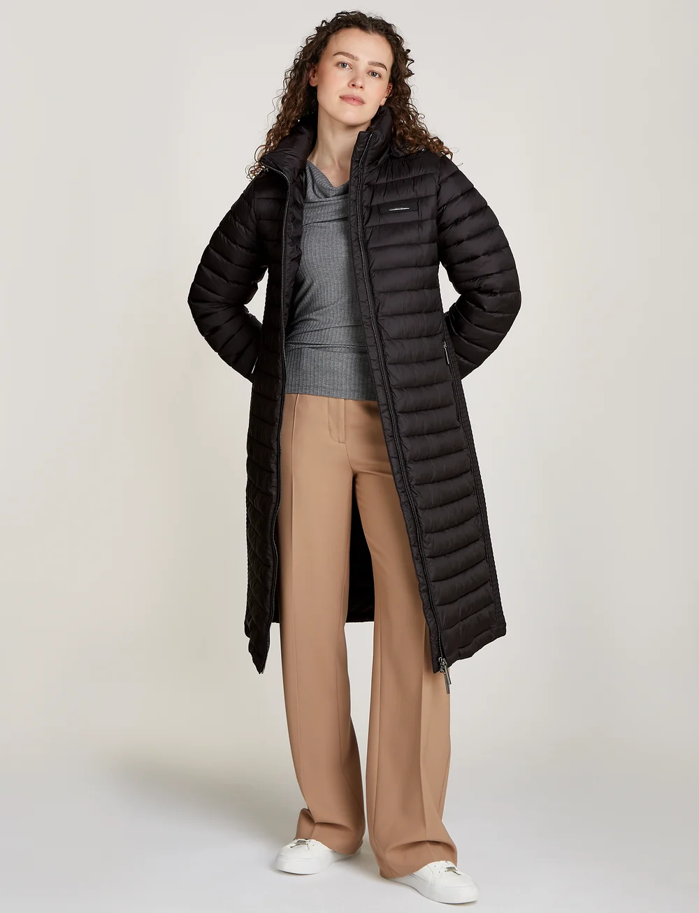 Black padded midi coat sales