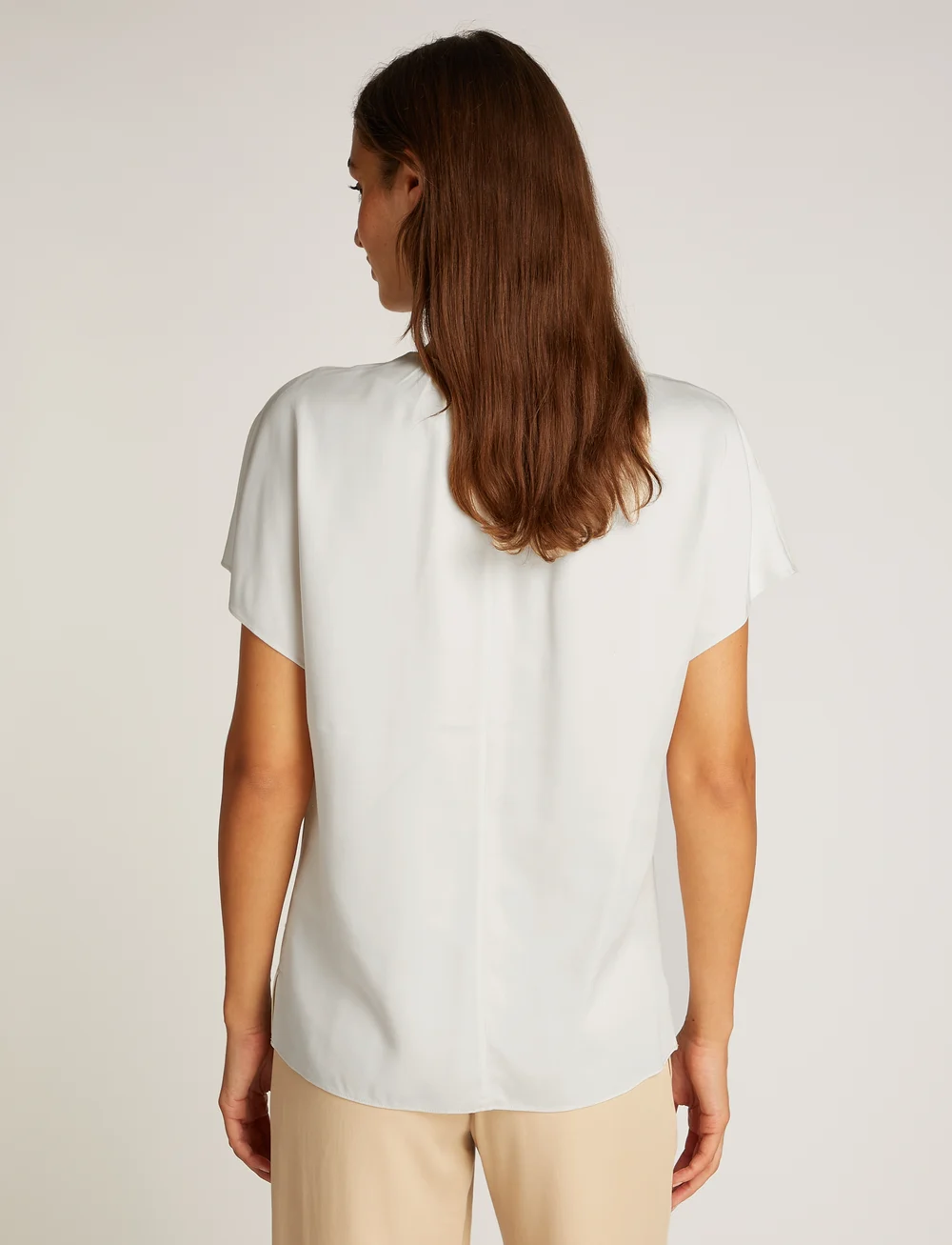 Calvin Klein - NATURAL SHEEN SS GATHERED BLOUSE - kortærmede bluser - egret - 2