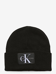 Calvin Klein - MONOLOGO PATCH NON-RIB BEANIE - czapka - black - 0