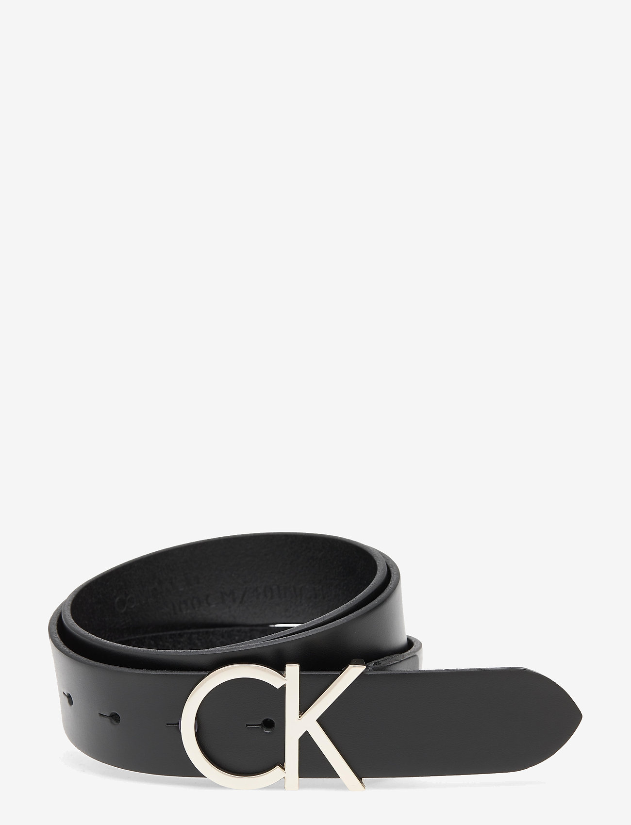 Calvin Klein - CK ADJ.LOGO BELT 3.5CM - Ādas jostas - black leather & light gold buckle - 1
