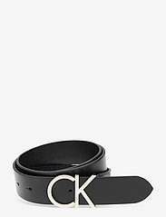 Calvin Klein - CK ADJ.LOGO BELT 3.5CM - paski - black leather & light gold buckle - 0
