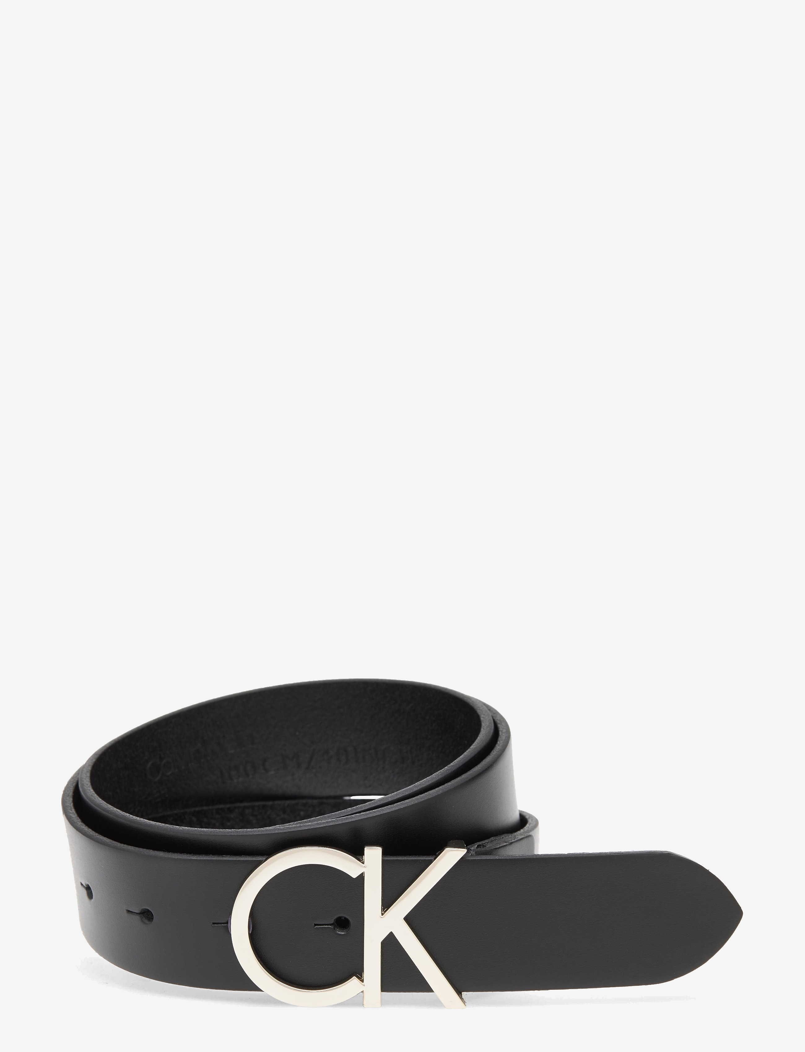 Calvin Klein CK ADJ.LOGO BELT 3.5CM - Akcesoria - BLACK LEATHER & LIGHT GOLD BUCKLE / black