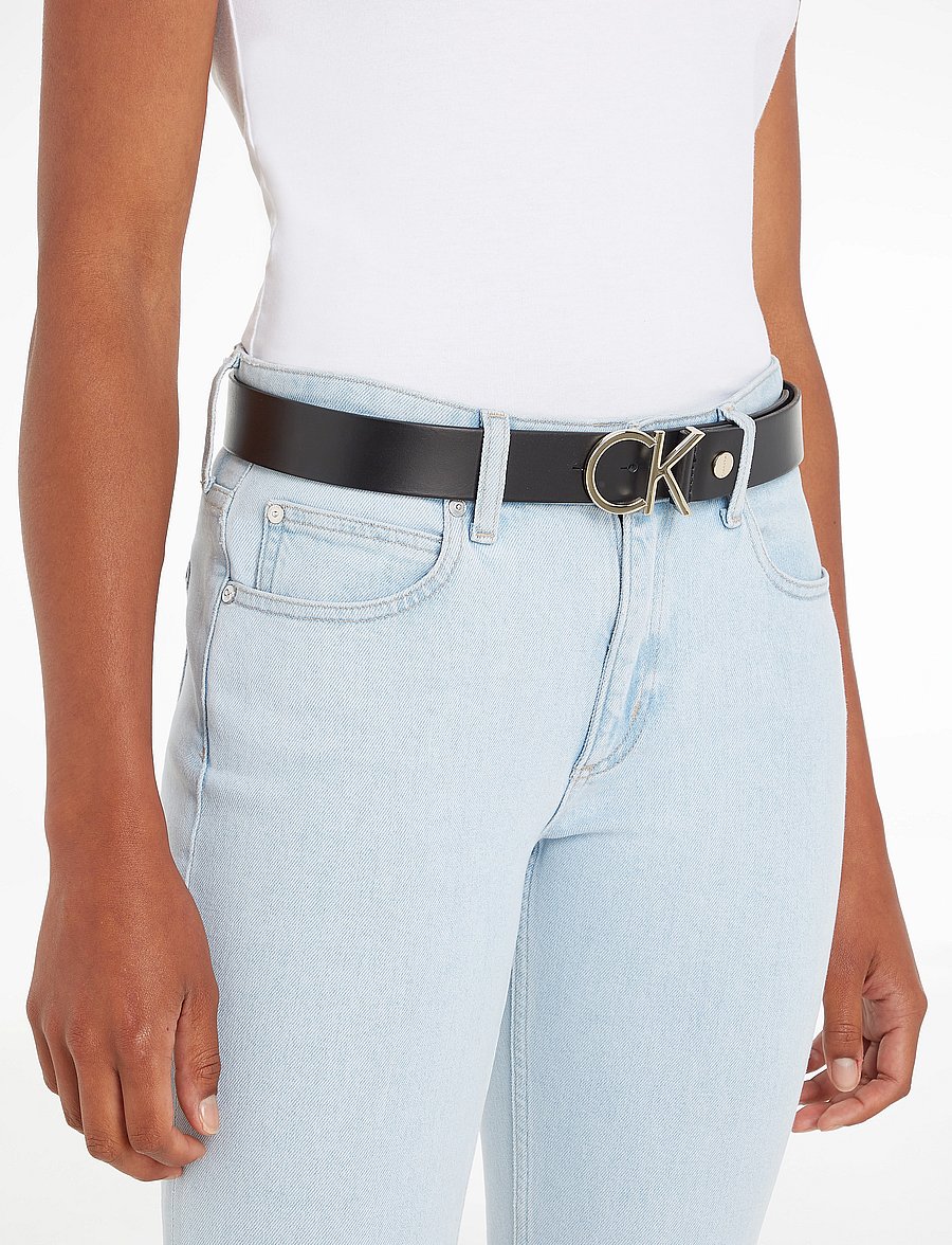 Calvin Klein - CK ADJ.LOGO BELT 3.5CM - nahkrihmad - black leather & light gold buckle - 0