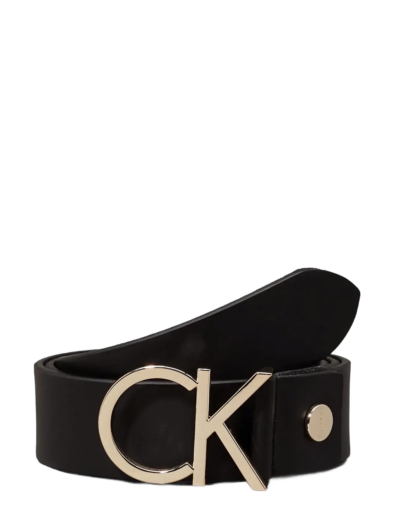 Calvin Klein - CK ADJ.LOGO BELT 3.5CM - nahkrihmad - black leather & light gold buckle - 3