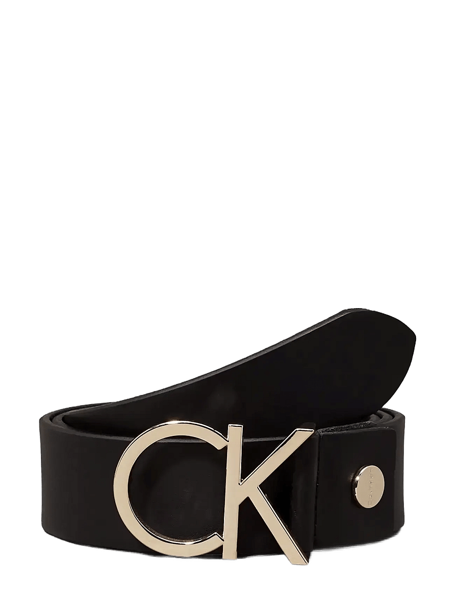 Calvin Klein - CK ADJ.LOGO BELT 3.5CM - nahkrihmad - black leather & light gold buckle - 3