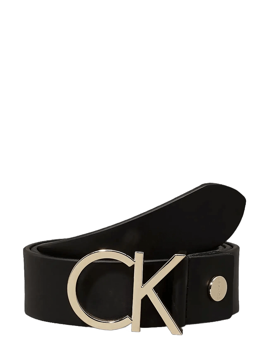 Calvin Klein - CK ADJ.LOGO BELT 3.5CM - nahkrihmad - black leather & light gold buckle - 4