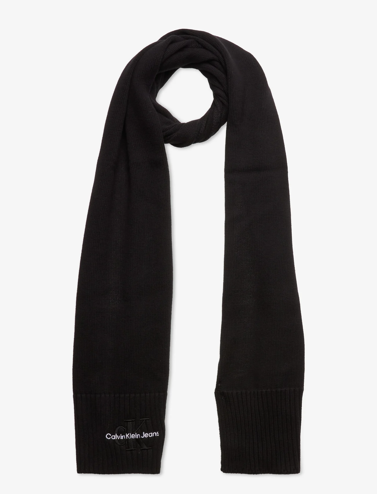 Calvin Klein - MONOLOGO EMBRO KNIT SCARF - halstørklæder - black - 0