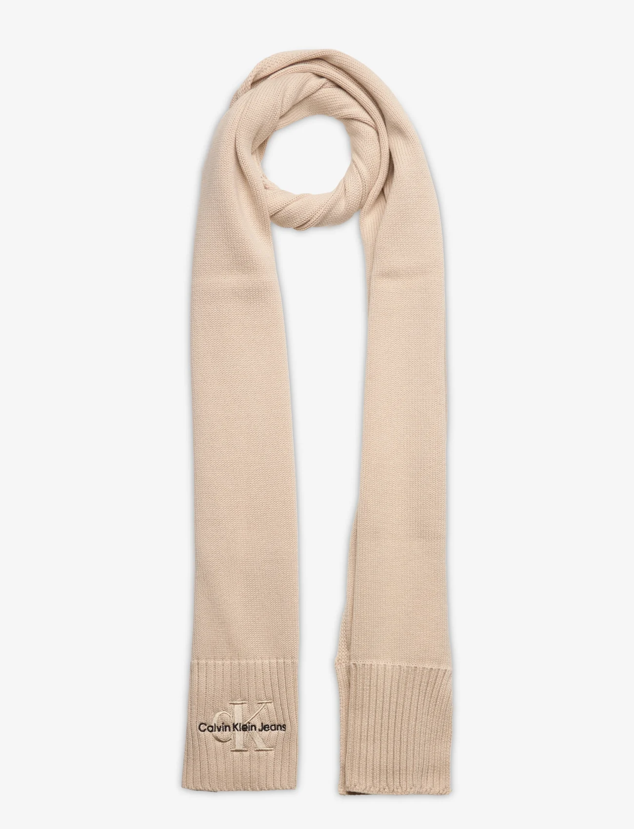 Calvin Klein - MONOLOGO EMBRO KNIT SCARF - winter scarves - ivory - 0