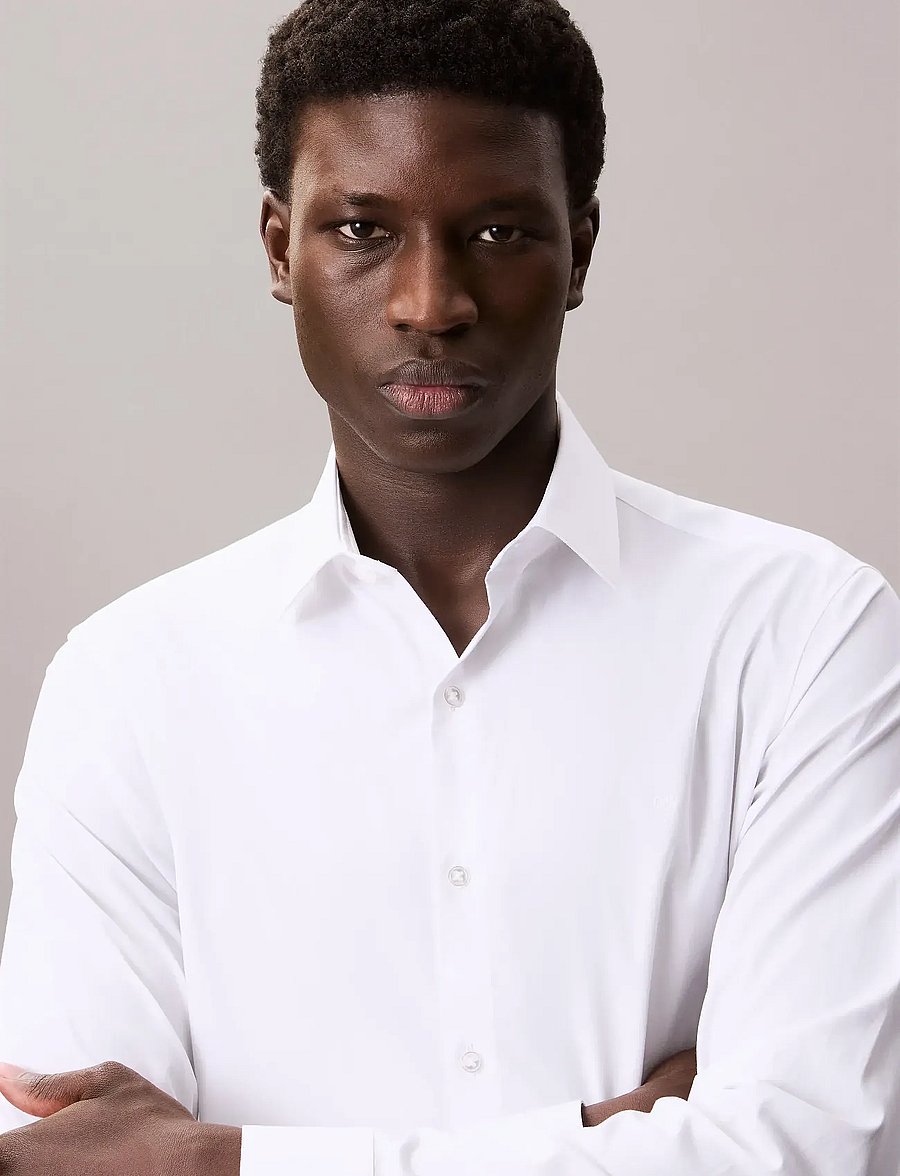 Calvin Klein - SLIM ESNTL POPLIN NOS STR SLD - kostymskjortor - white - 4