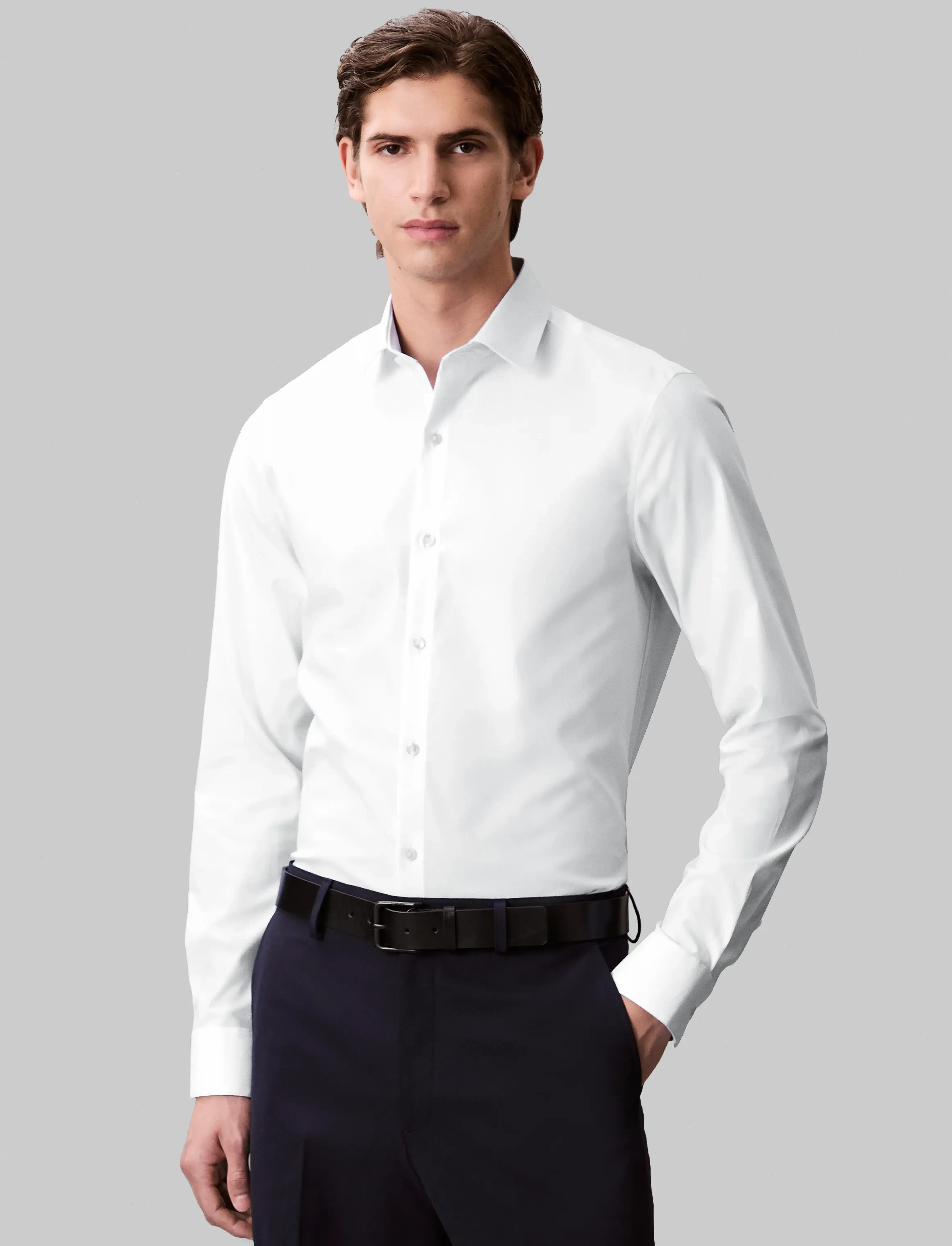 Calvin Klein SLIM STR COLLAR SLD - Tøj - WHITE / white