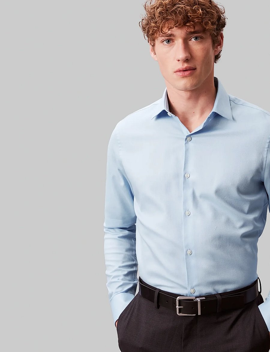 Calvin Klein - SLIM ESNTL POPLIN STR SLD - kostymskjortor - blue - 0