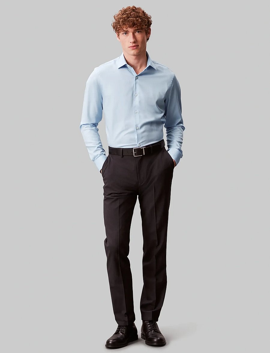 Calvin Klein - SLIM ESNTL POPLIN STR SLD - kostymskjortor - blue - 3