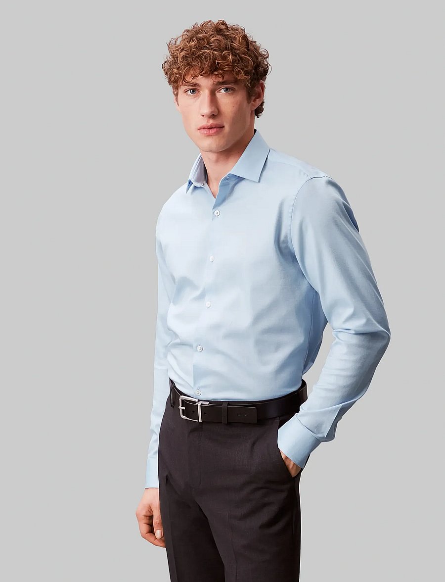 Calvin Klein - SLIM ESNTL POPLIN STR SLD - kostymskjortor - blue - 4