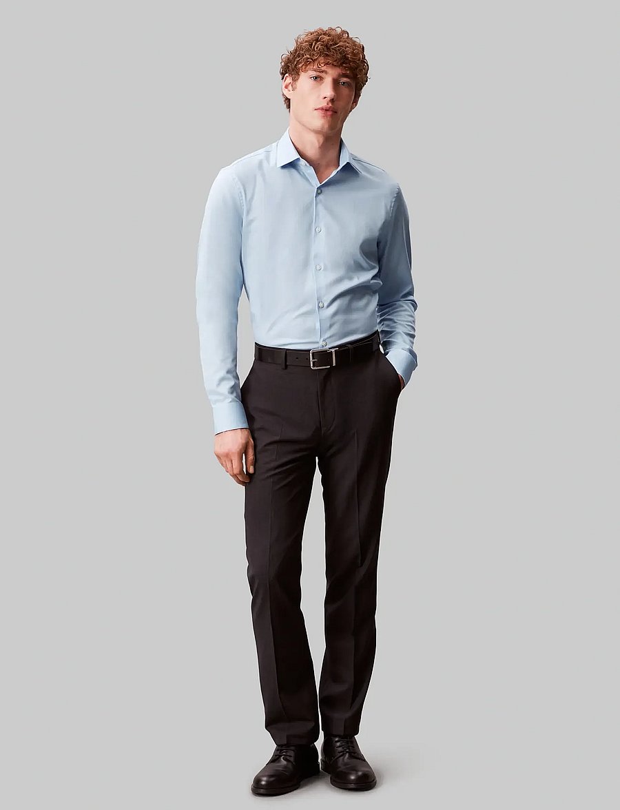Calvin Klein - SLIM ESNTL POPLIN STR SLD - kostymskjortor - blue - 5