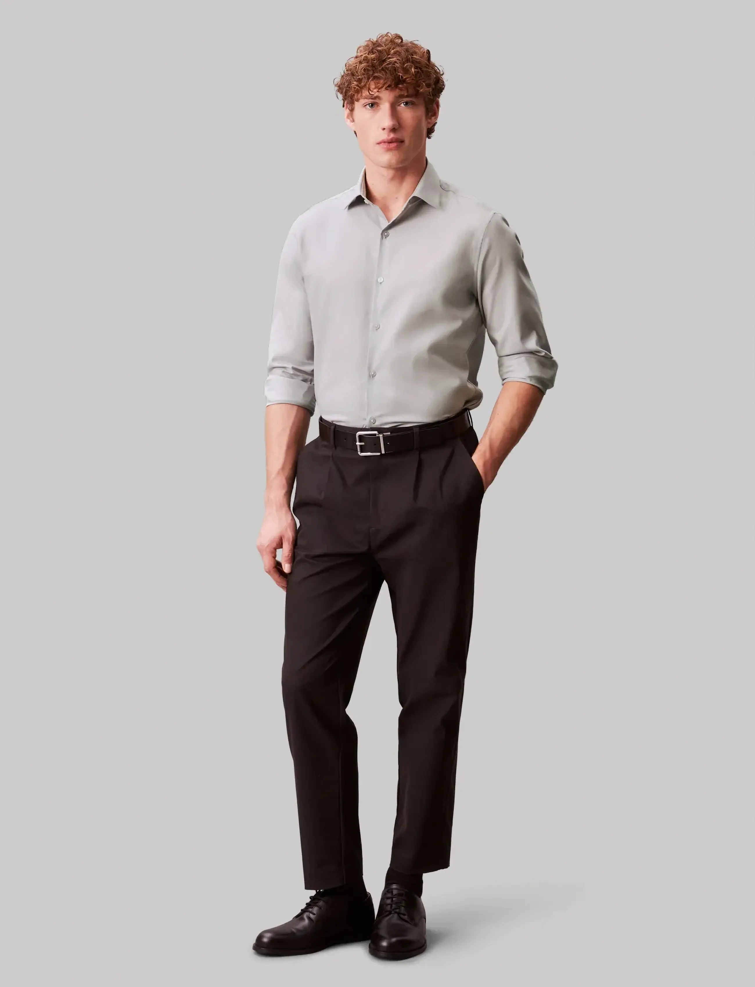 Calvin Klein SLIM ESNTL POPLIN STR SLD - Skjorter - GREY / grey