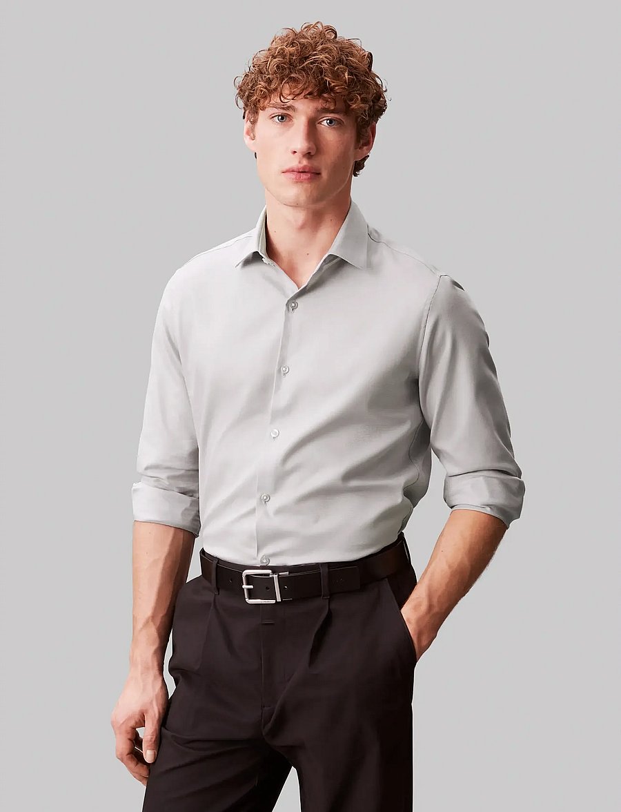 Calvin Klein - SLIM ESNTL POPLIN STR SLD - formal shirts - grey - 3