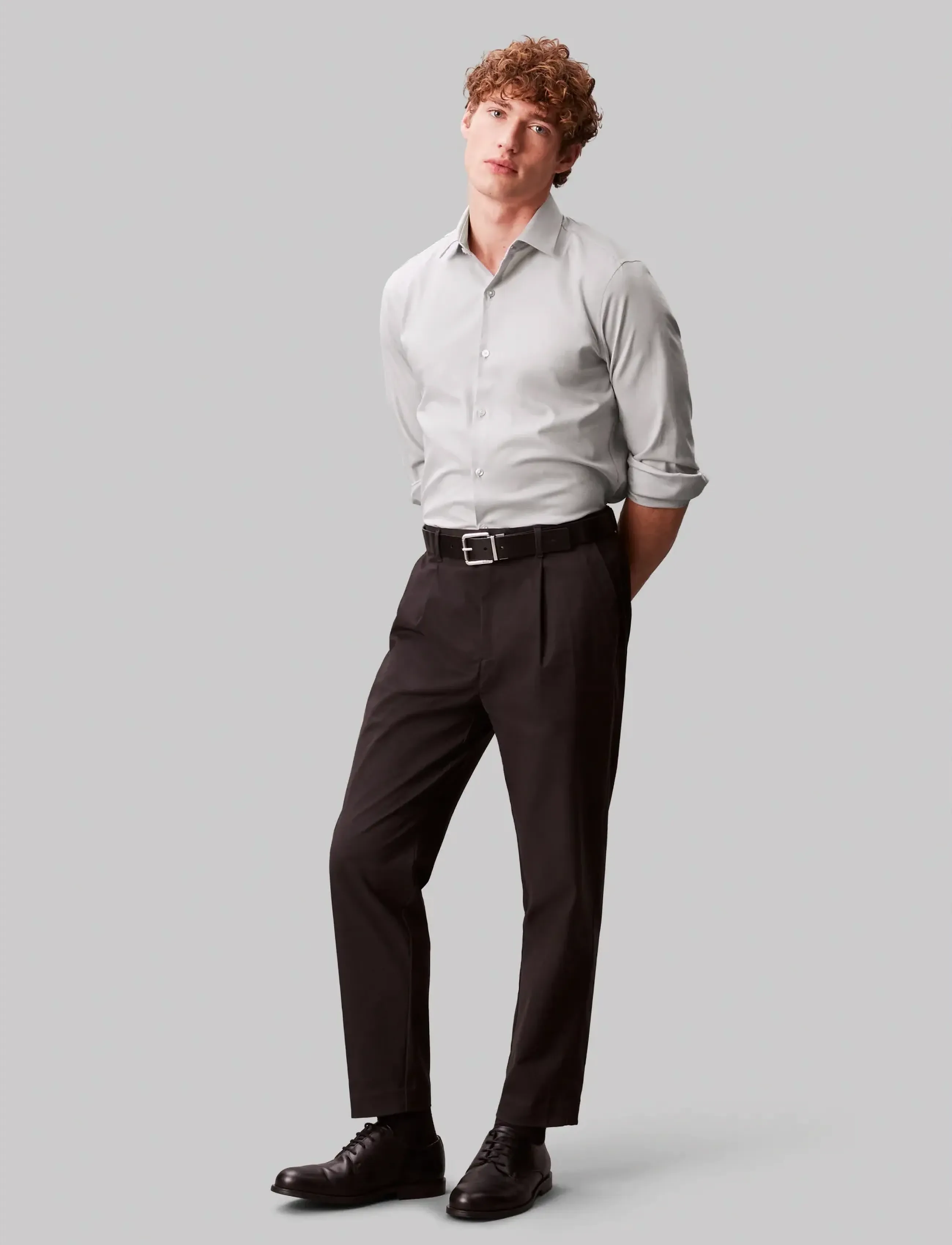 Calvin Klein - SLIM ESNTL POPLIN STR SLD - kostymskjortor - grey - 4