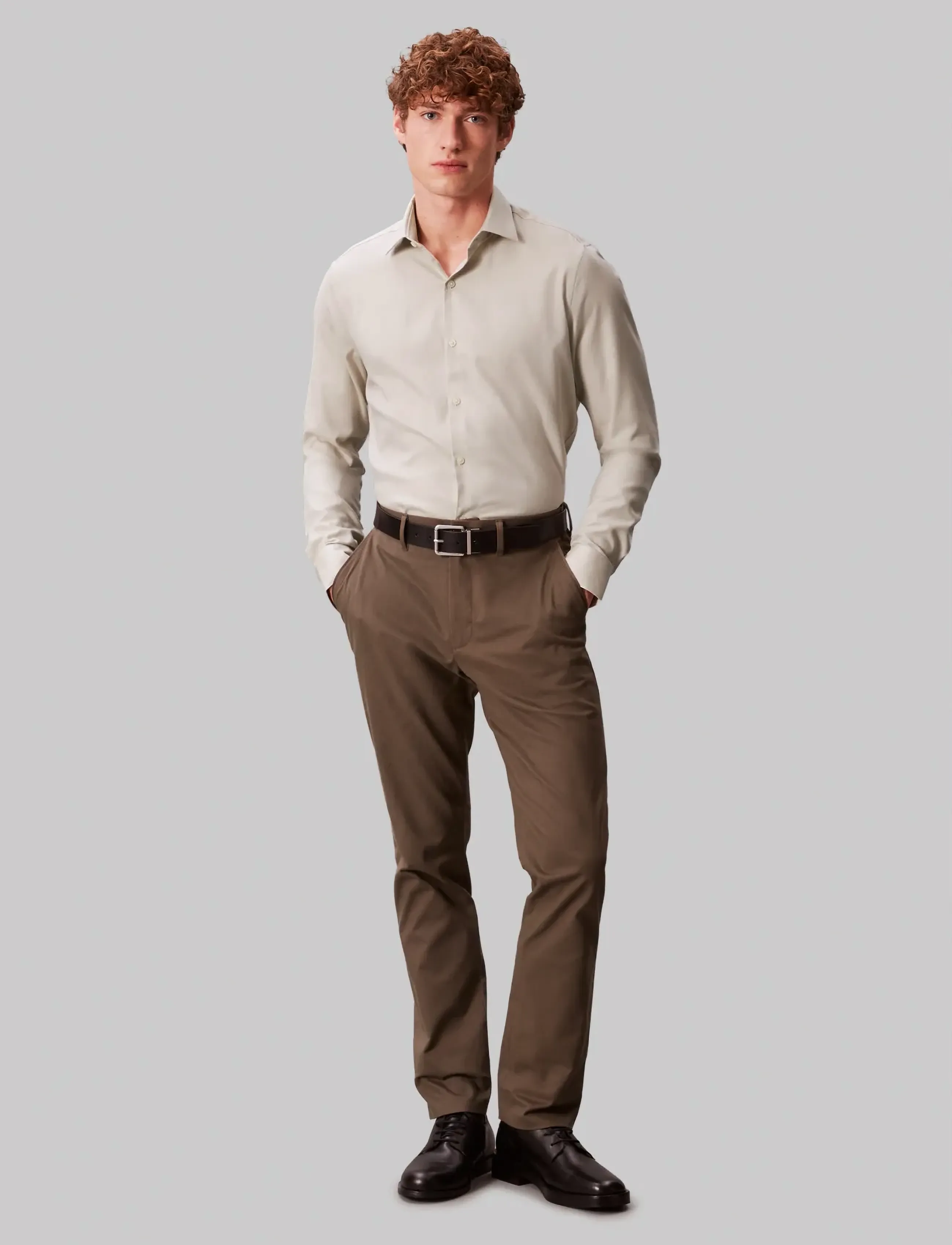 Calvin Klein - SLIM ESNTL POPLIN STR SLD - formal shirts - taupe - 2