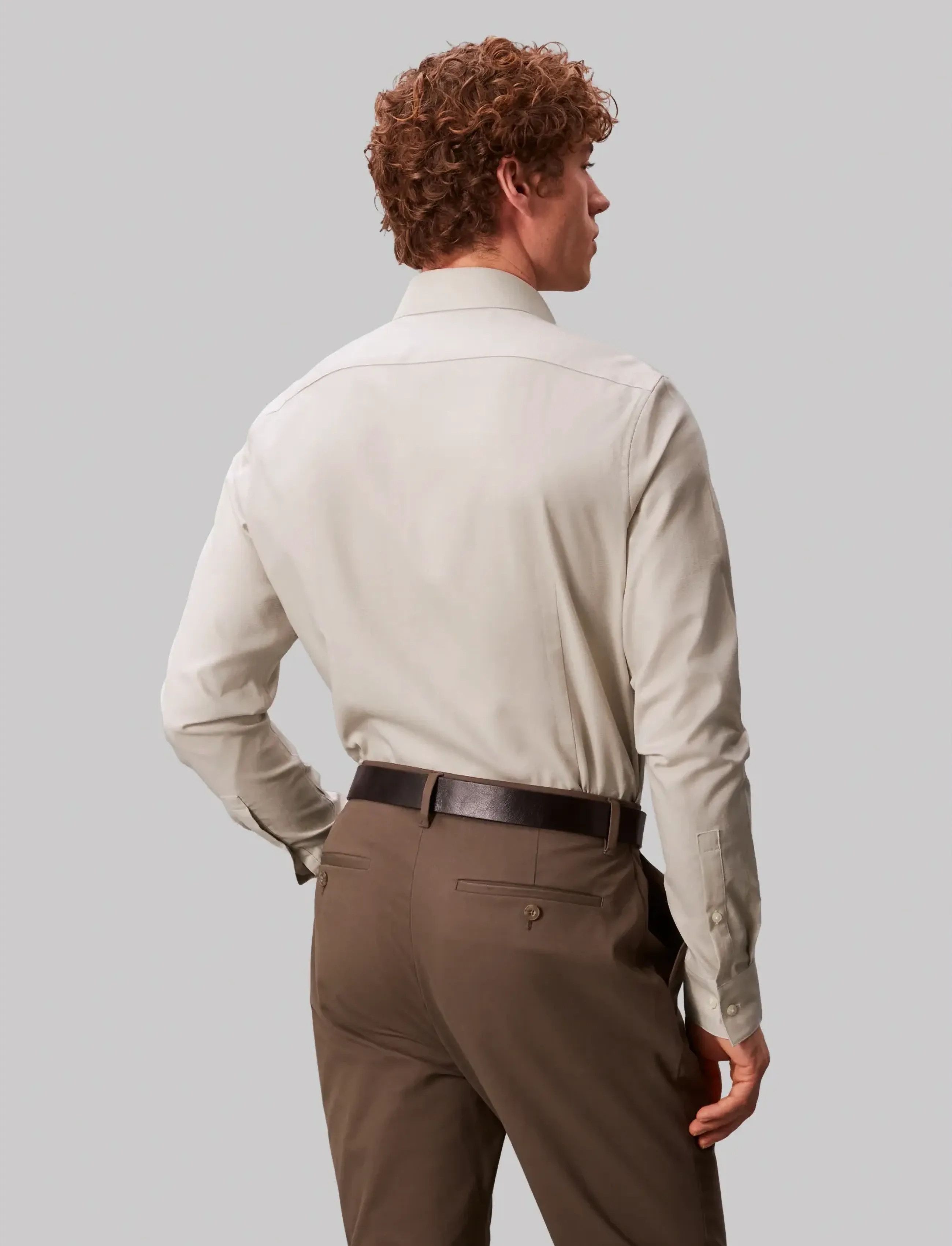 Calvin Klein - SLIM ESNTL POPLIN STR SLD - formal shirts - taupe - 3