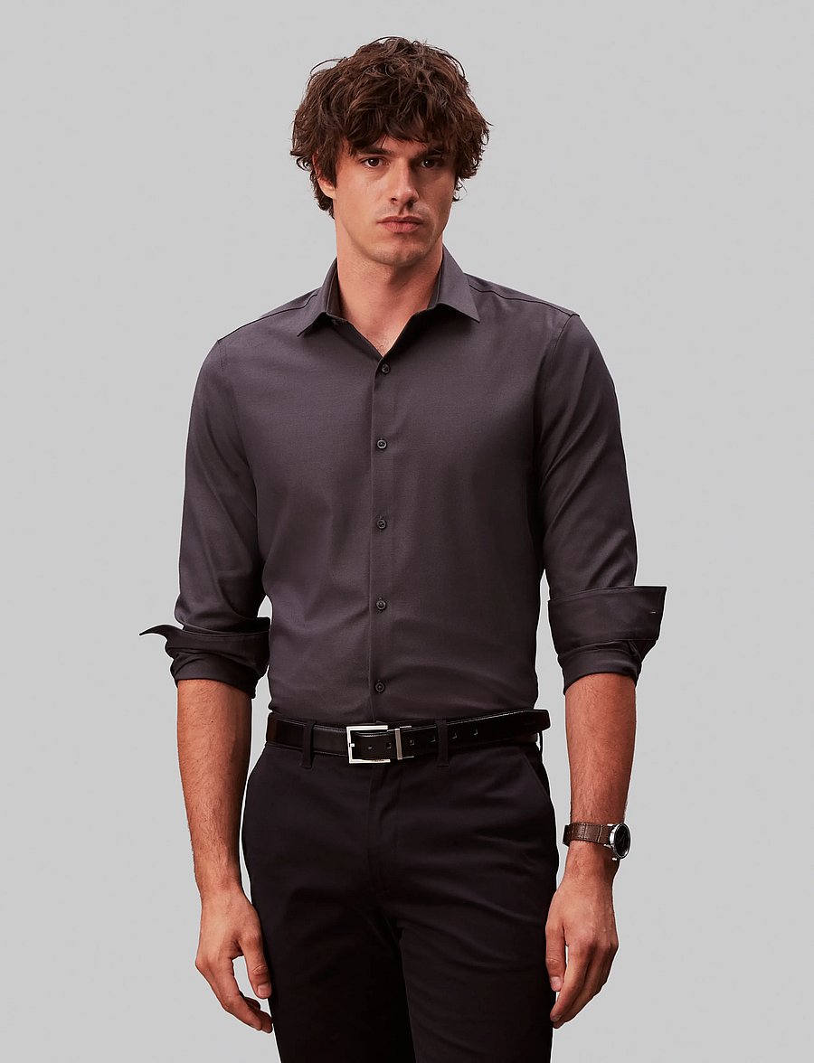 Calvin Klein - SLIM STR COLLAR SLD - ametlikud särgid - charcoal - 0