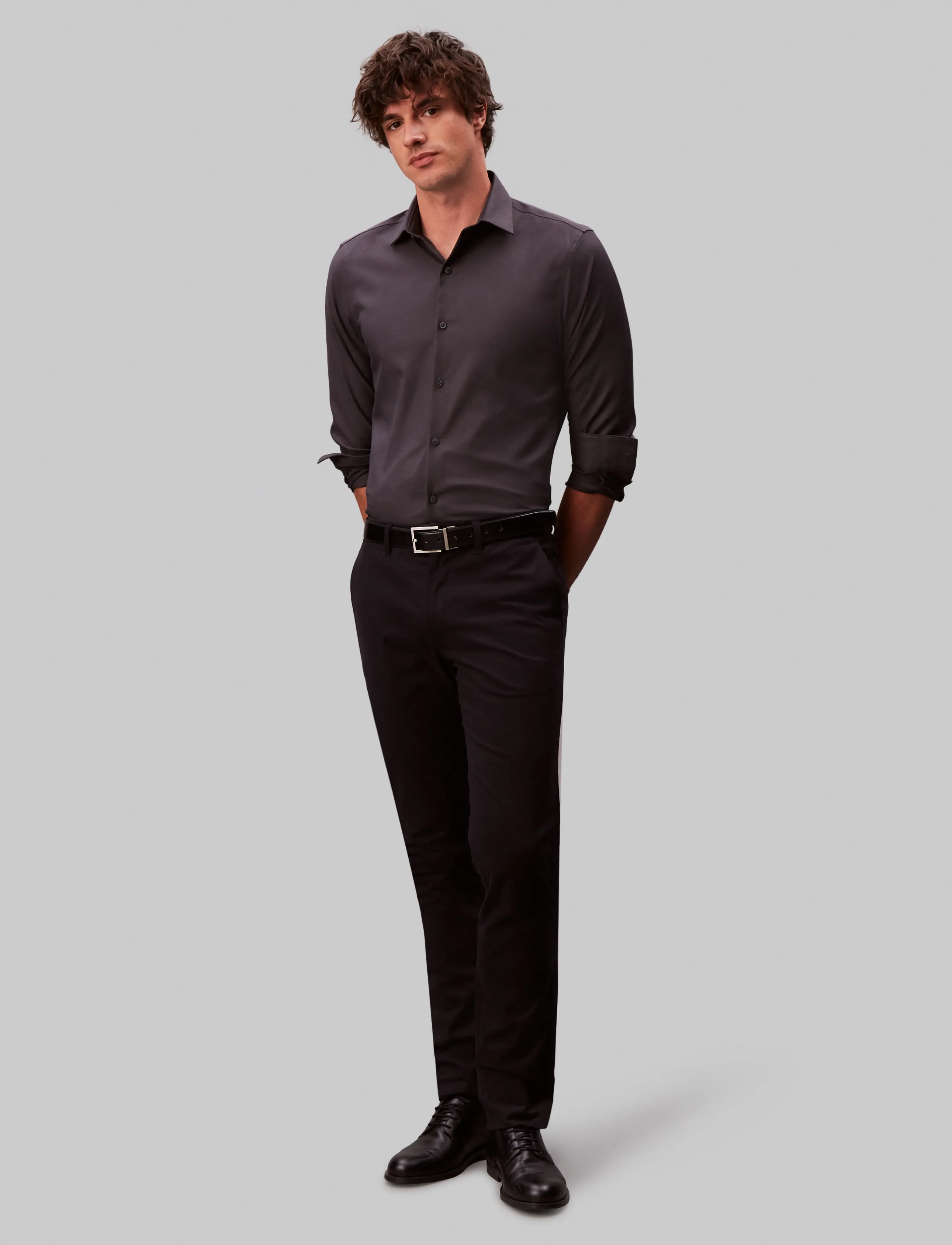 Calvin Klein - SLIM STR COLLAR SLD - ametlikud särgid - charcoal - 5