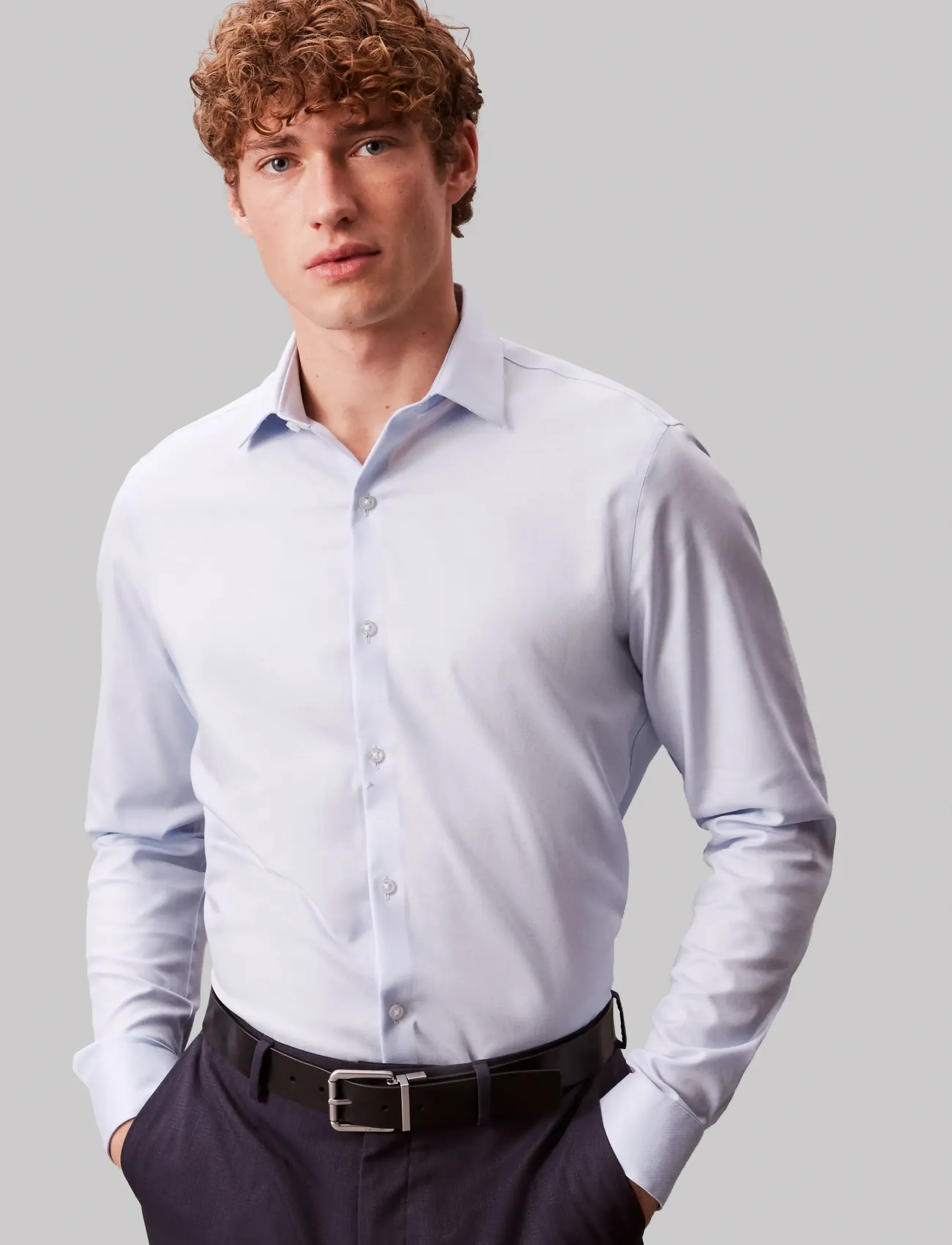 Calvin Klein Slim Str Collar Sld, 42, Blue, Skjorter > Business Shirts, Herre
