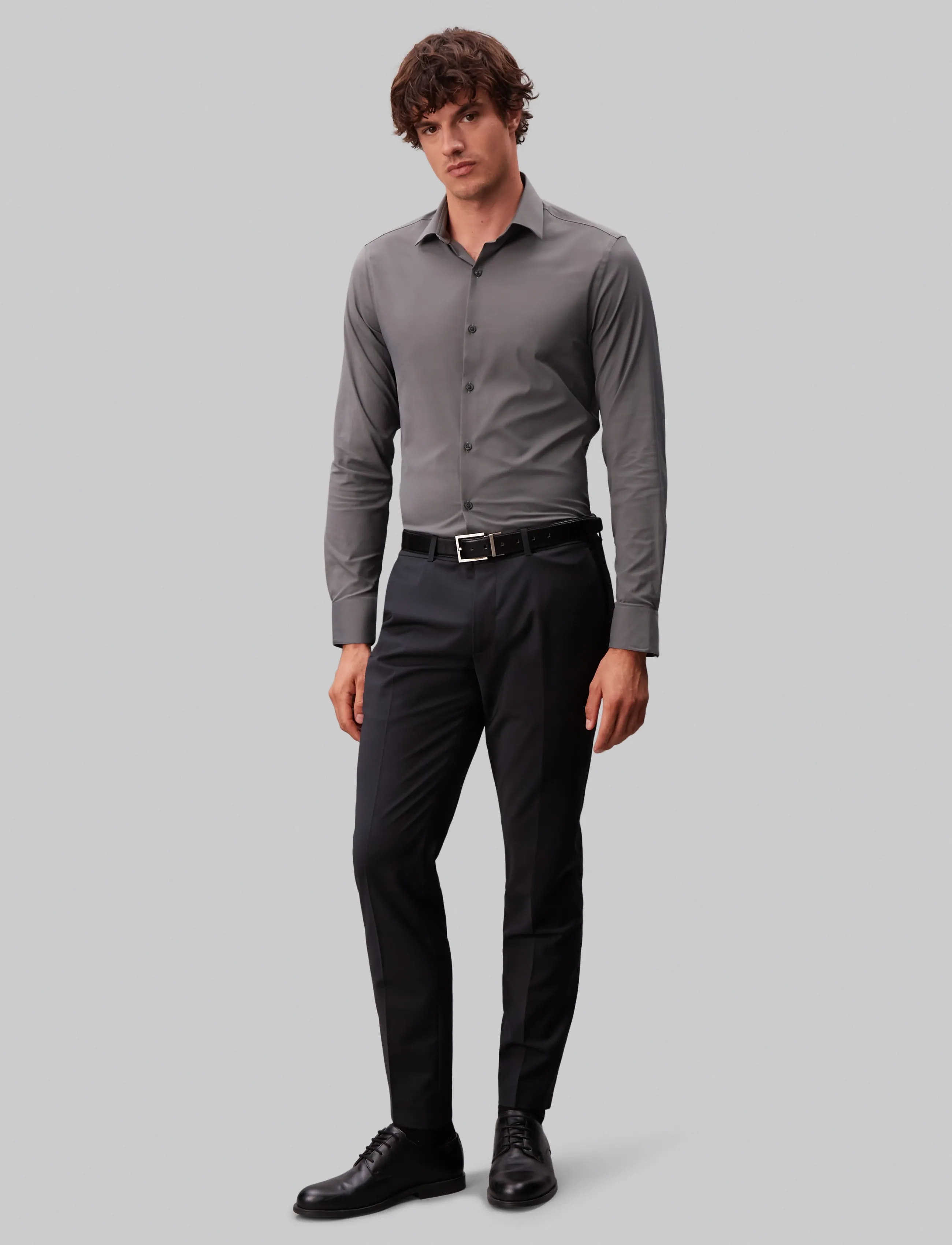 Calvin Klein SLIM ACTV PERF STR SLD - Skjortor - MAGNET / grey