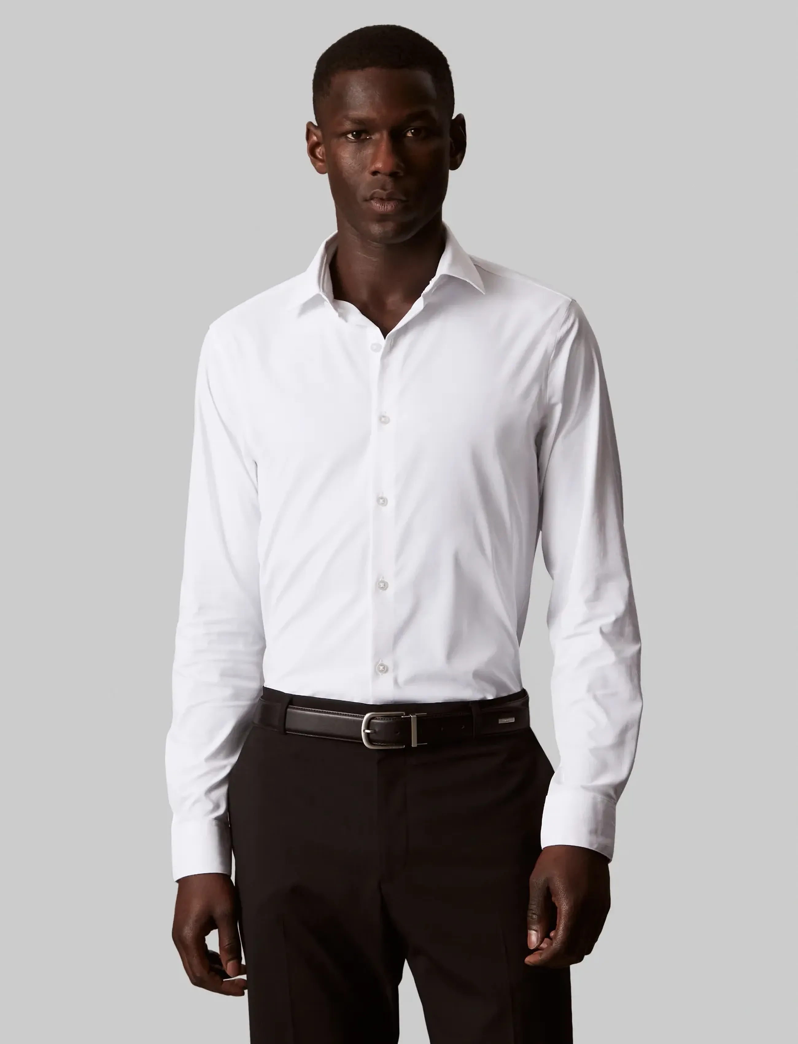 Calvin Klein Slim Actv Perf Str Sld, 43, Shirts, Weiß - Business Männerswear