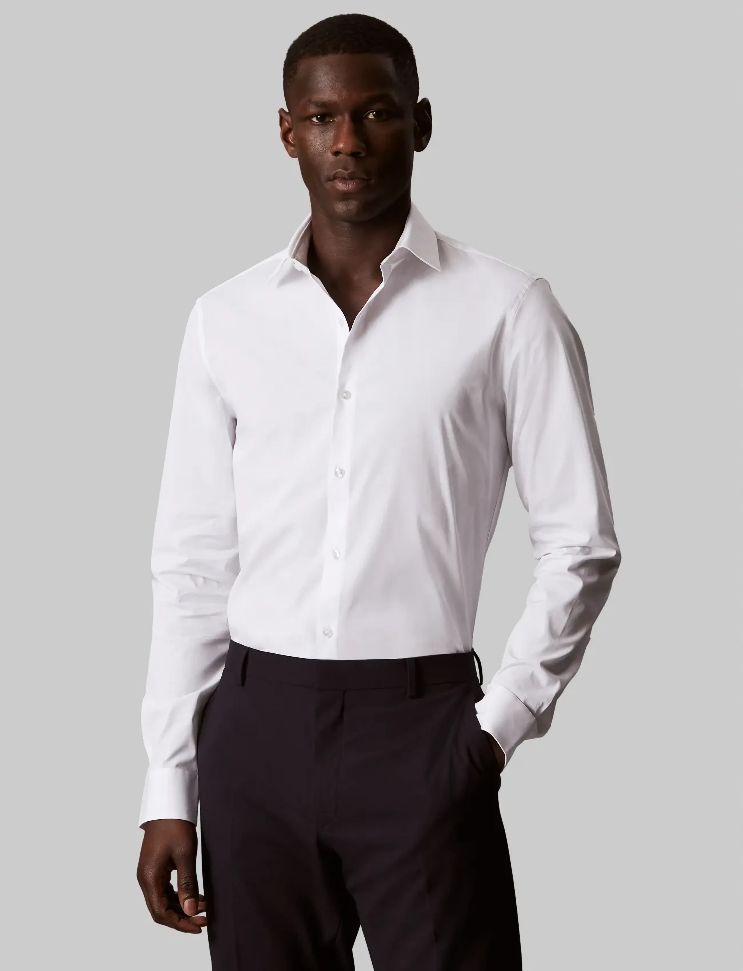 Calvin Klein SLIM ESNTL POPLIN STR SLD - New arrivals - WHITE / white