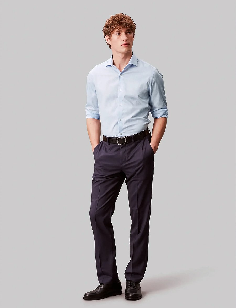 Calvin Klein - SLIM SFT WSHD STR STP - randiga skjortor - light blue - 0