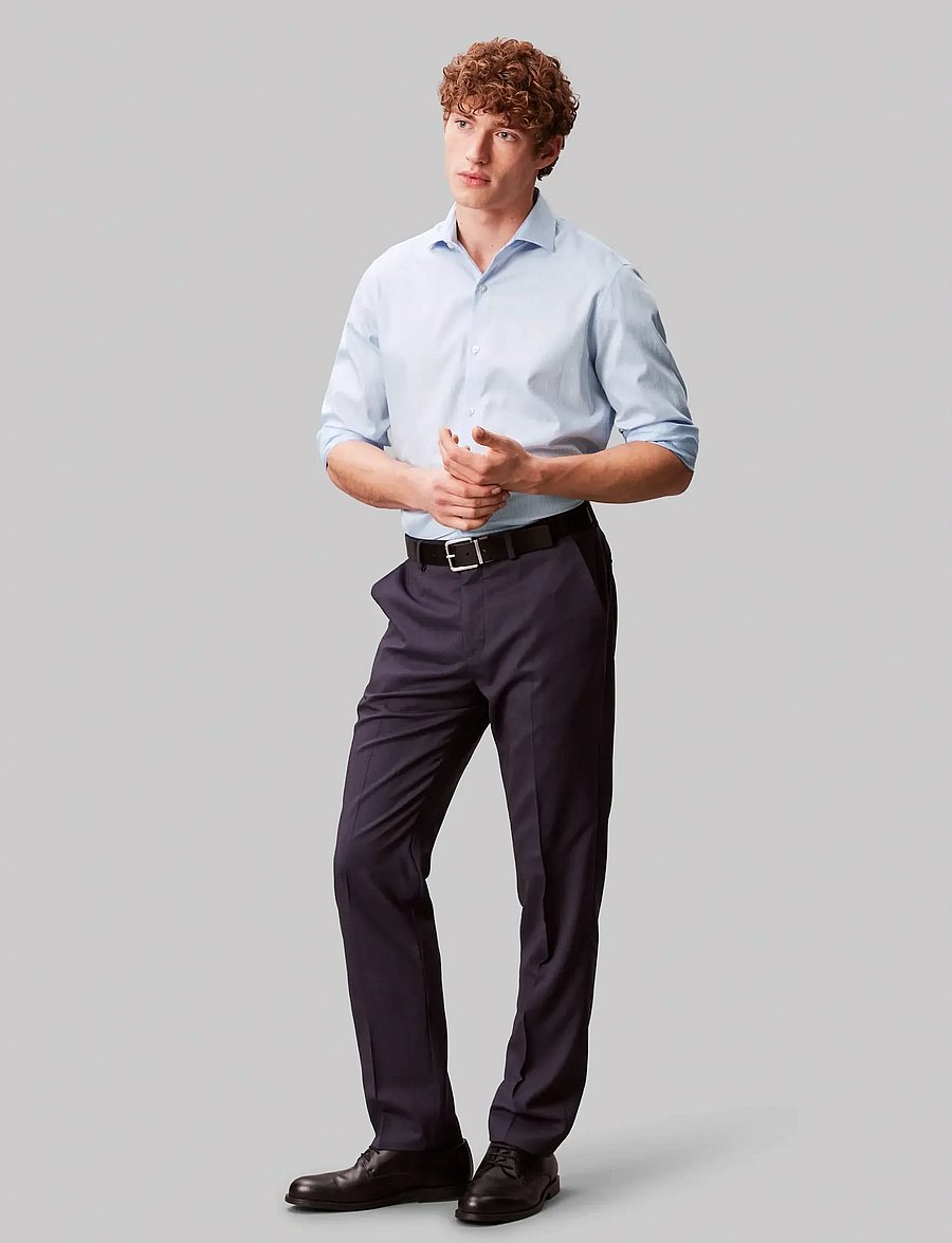 Calvin Klein - SLIM SFT WSHD STR STP - randiga skjortor - light blue - 4